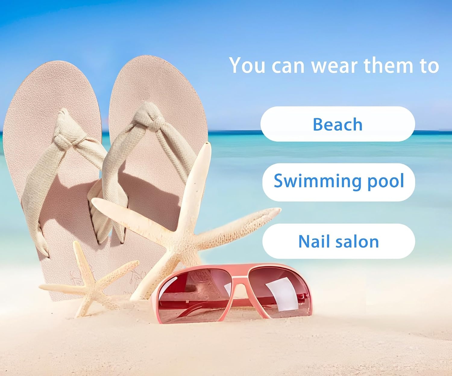 image:imageKuaiLu Flip Flops for Women with Arch Support Summer Beach Thong SandalsBeige