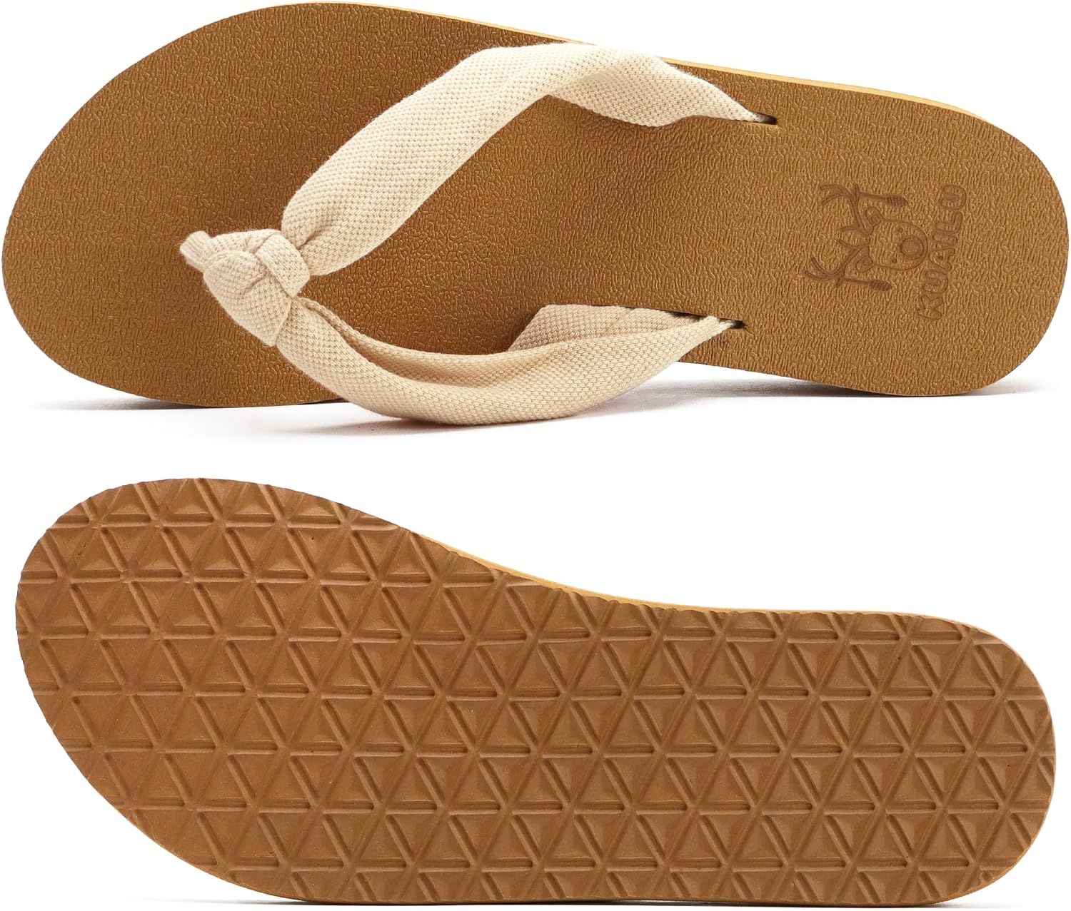 image:imageKuaiLu Flip Flops for Women with Arch Support Summer Beach Thong SandalsBeige Khaki