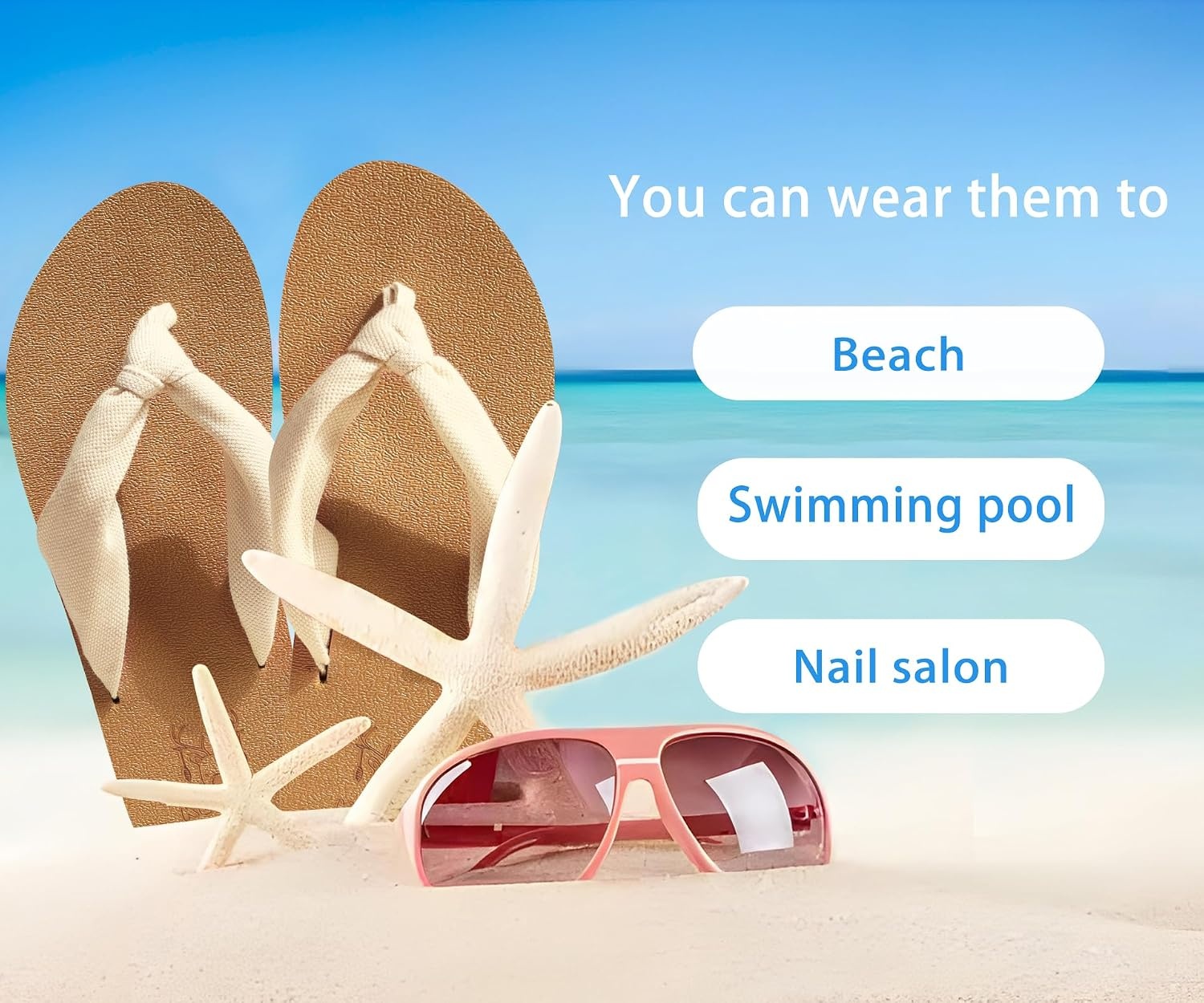image:imageKuaiLu Flip Flops for Women with Arch Support Summer Beach Thong SandalsBeige Khaki