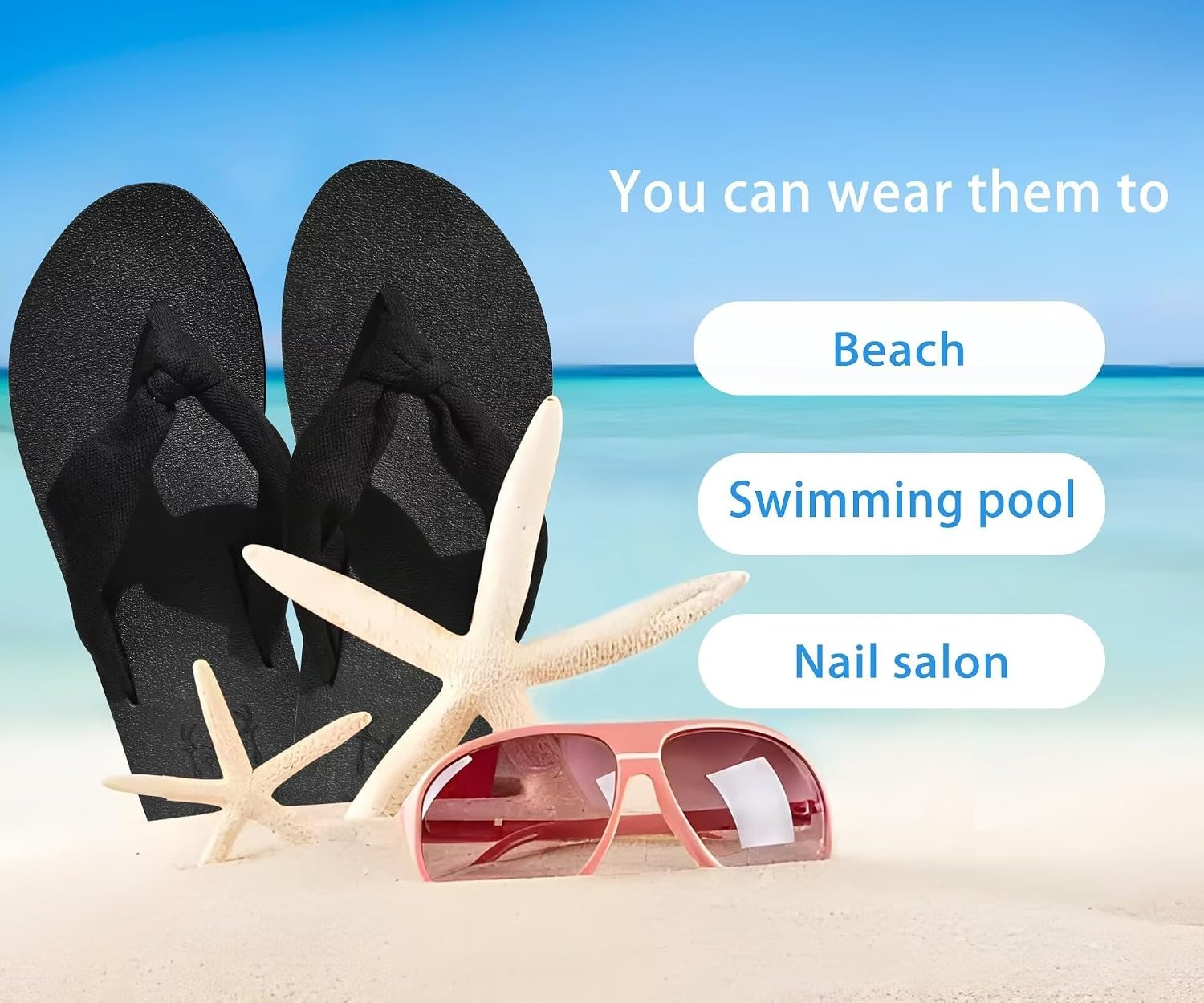image:imageKuaiLu Flip Flops for Women with Arch Support Summer Beach Thong SandalsBlack