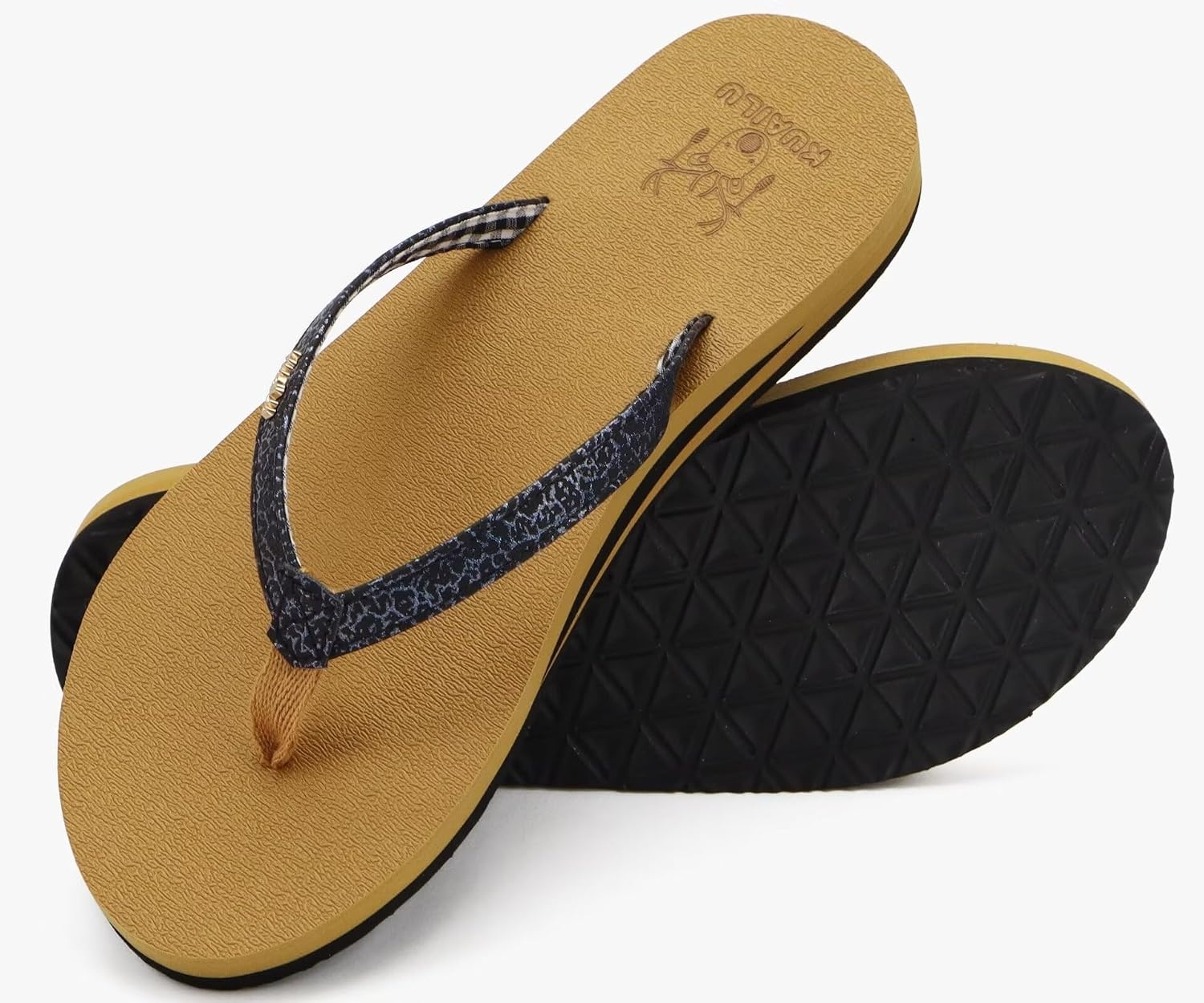image:imageKuaiLu Flip Flops for Women with Arch Support Summer Beach Thong SandalsBlack Khaki