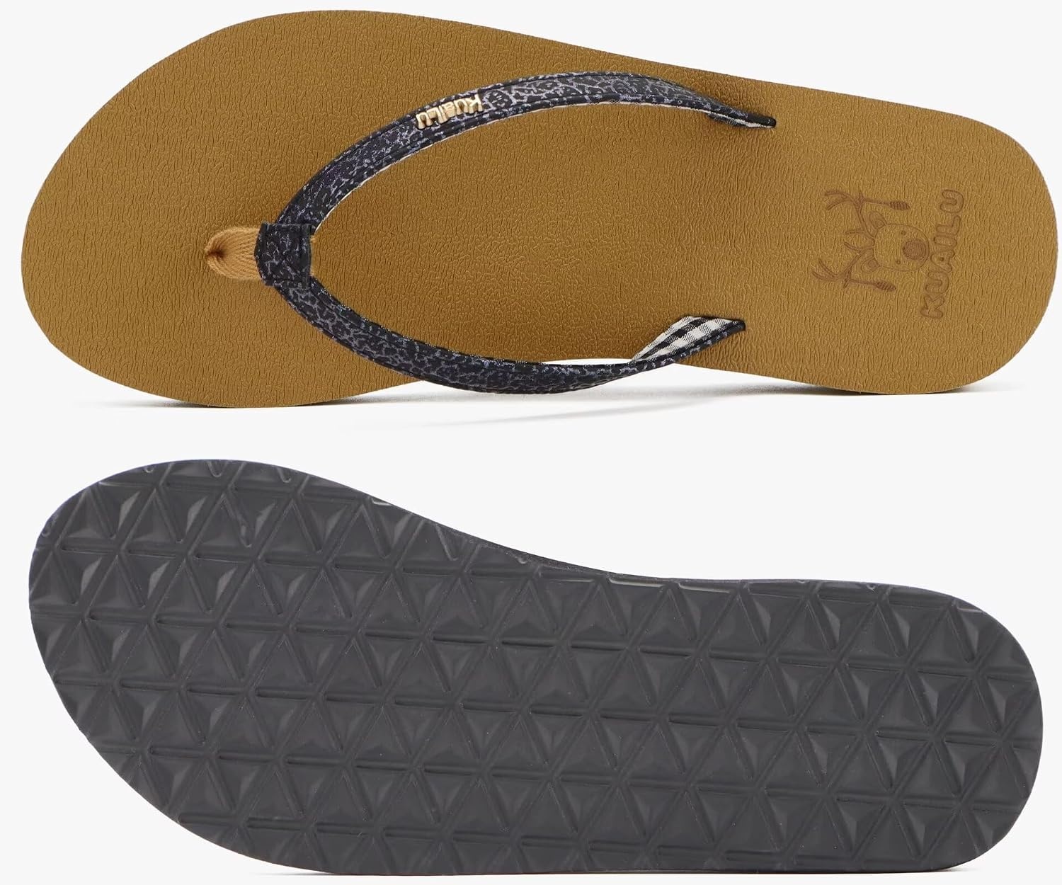 image:imageKuaiLu Flip Flops for Women with Arch Support Summer Beach Thong SandalsBlack Khaki