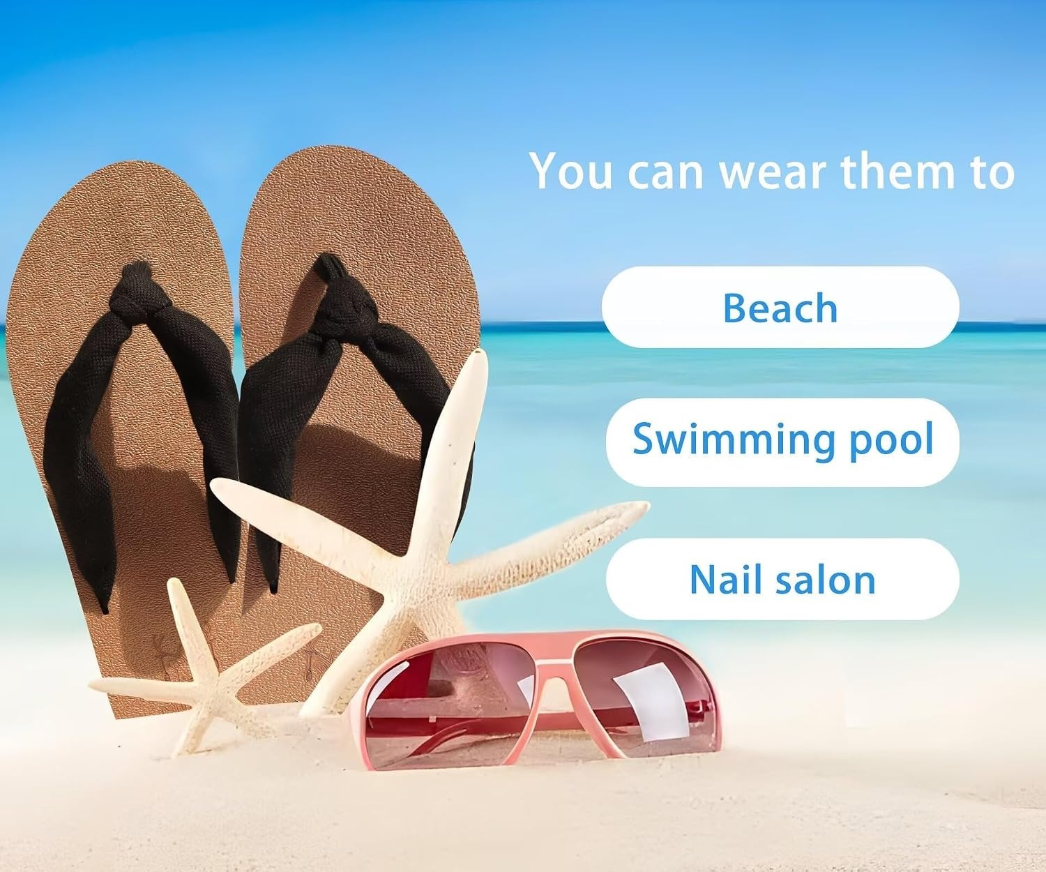 image:imageKuaiLu Flip Flops for Women with Arch Support Summer Beach Thong SandalsBlack Tan