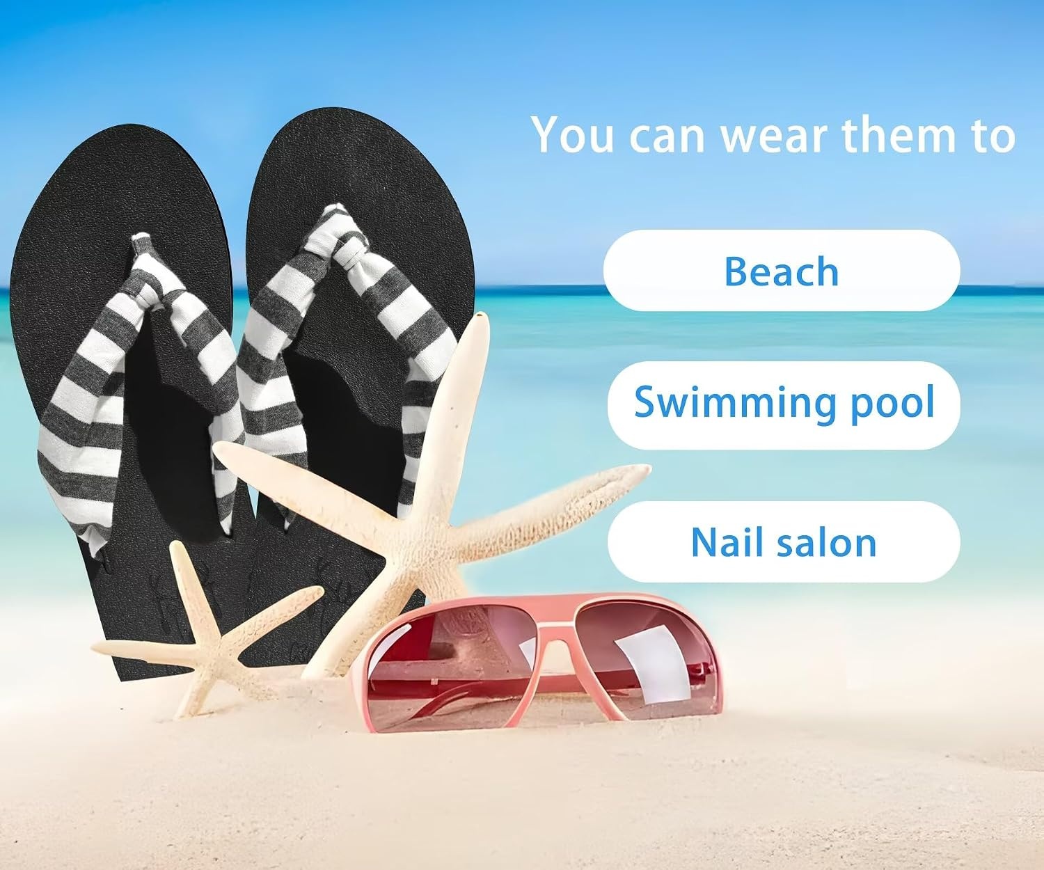 image:imageKuaiLu Flip Flops for Women with Arch Support Summer Beach Thong SandalsBlack White