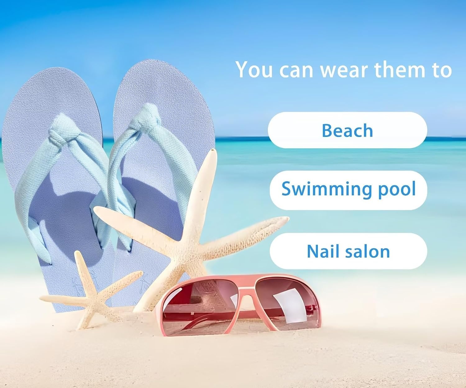 image:imageKuaiLu Flip Flops for Women with Arch Support Summer Beach Thong SandalsBlue