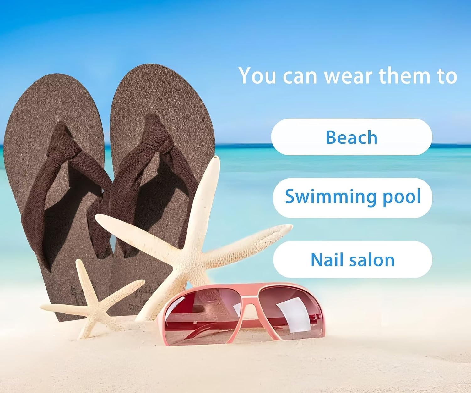 image:imageKuaiLu Flip Flops for Women with Arch Support Summer Beach Thong SandalsBrown