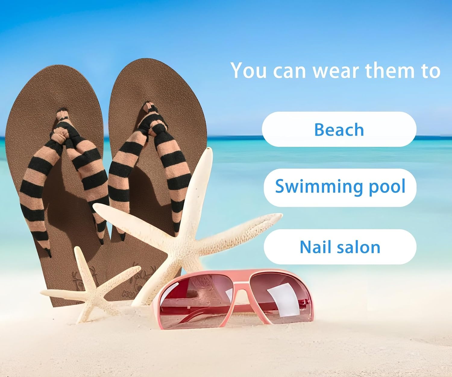 image:imageKuaiLu Flip Flops for Women with Arch Support Summer Beach Thong SandalsBrown Black