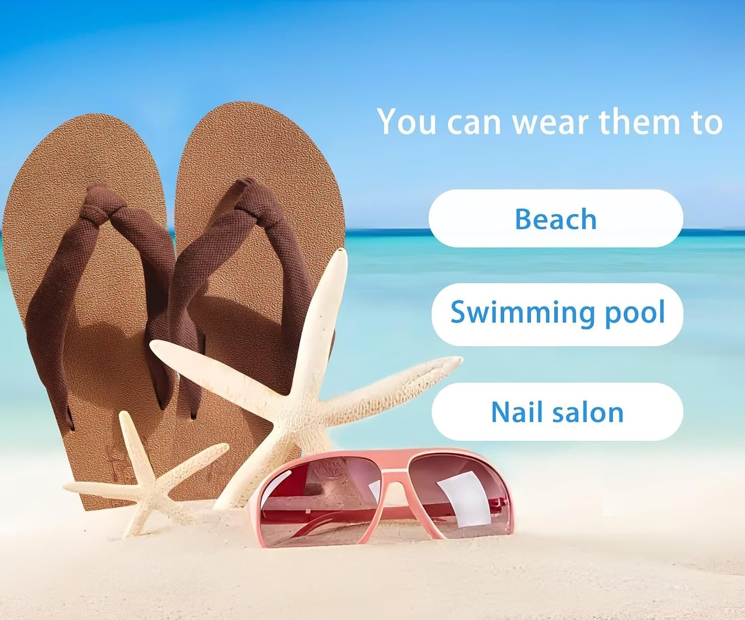 image:imageKuaiLu Flip Flops for Women with Arch Support Summer Beach Thong SandalsBrown Khaki