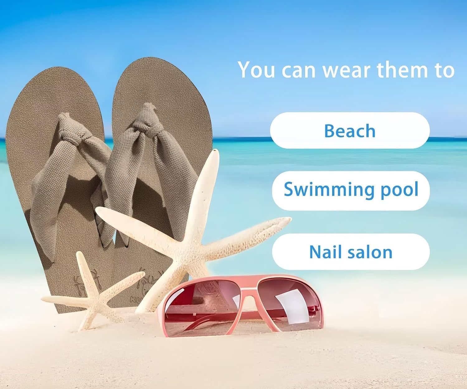 image:imageKuaiLu Flip Flops for Women with Arch Support Summer Beach Thong SandalsCamel