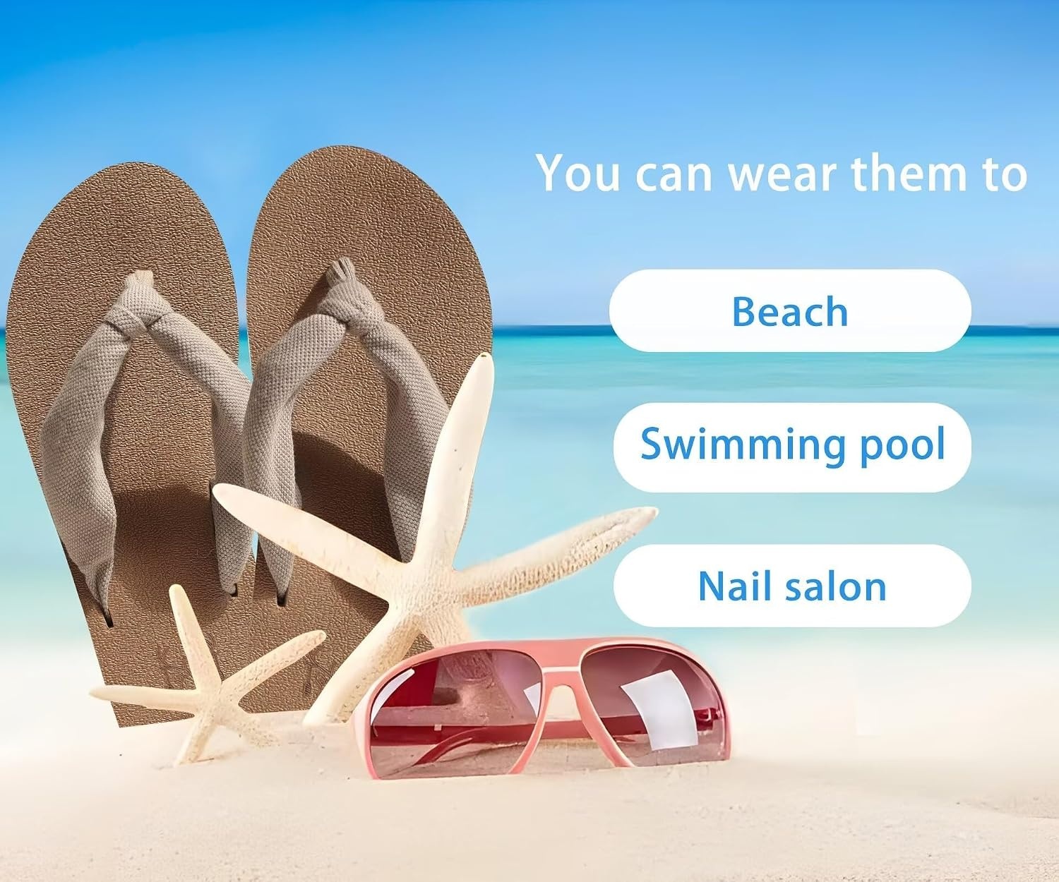 image:imageKuaiLu Flip Flops for Women with Arch Support Summer Beach Thong SandalsCamel Apricot