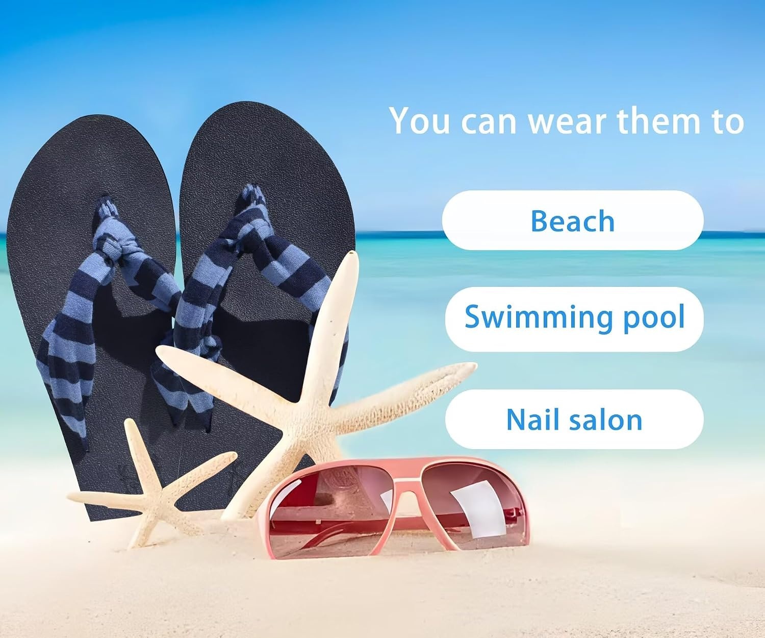 image:imageKuaiLu Flip Flops for Women with Arch Support Summer Beach Thong SandalsDark Blue
