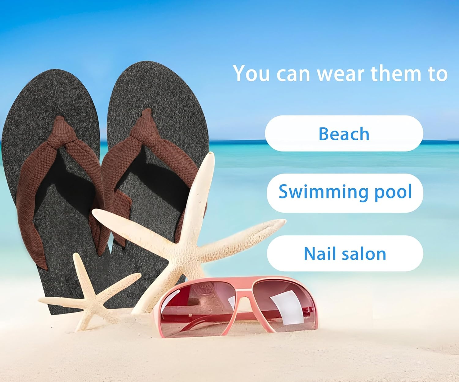 image:imageKuaiLu Flip Flops for Women with Arch Support Summer Beach Thong SandalsDark Brown