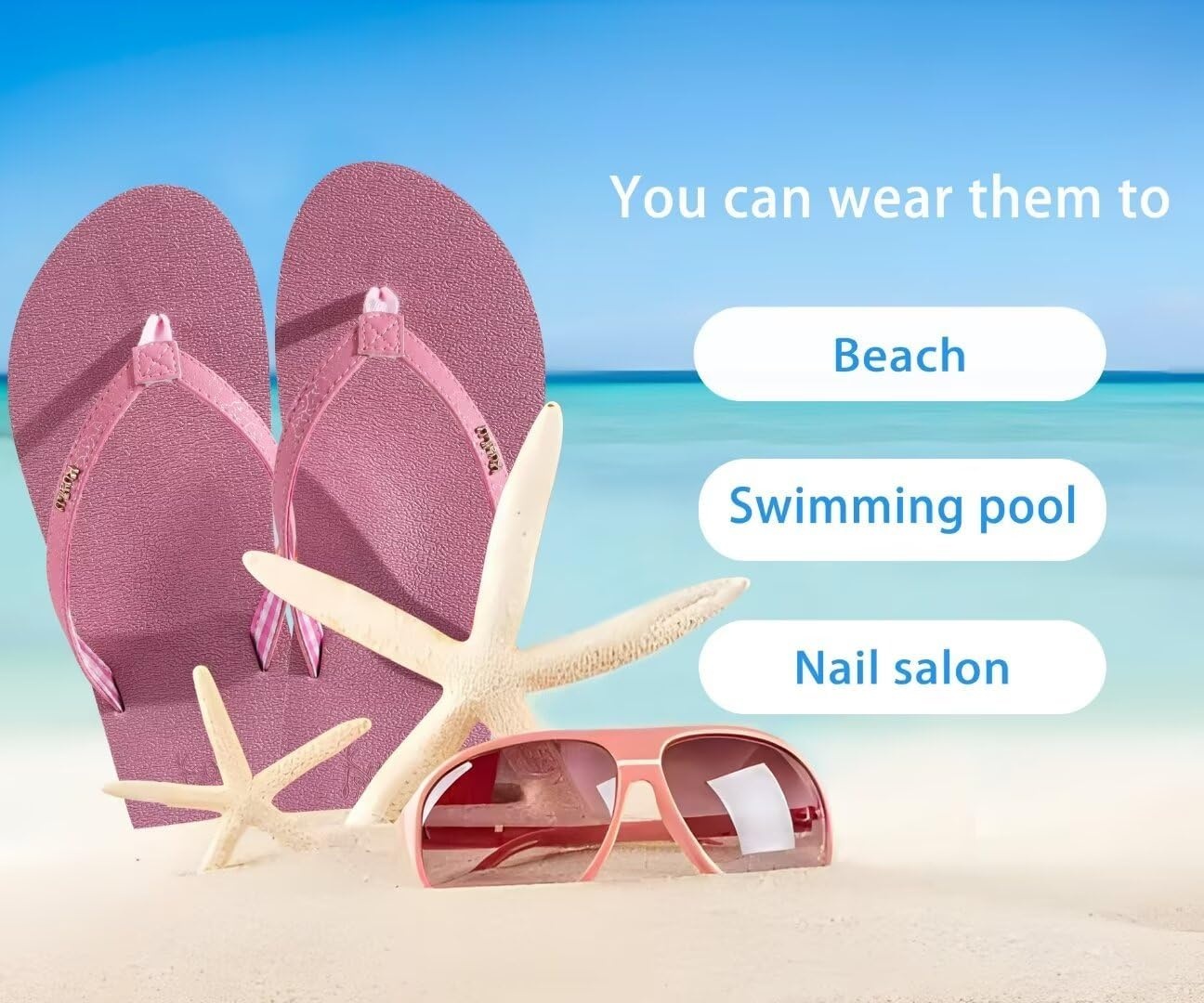 image:imageKuaiLu Flip Flops for Women with Arch Support Summer Beach Thong SandalsDark Pink