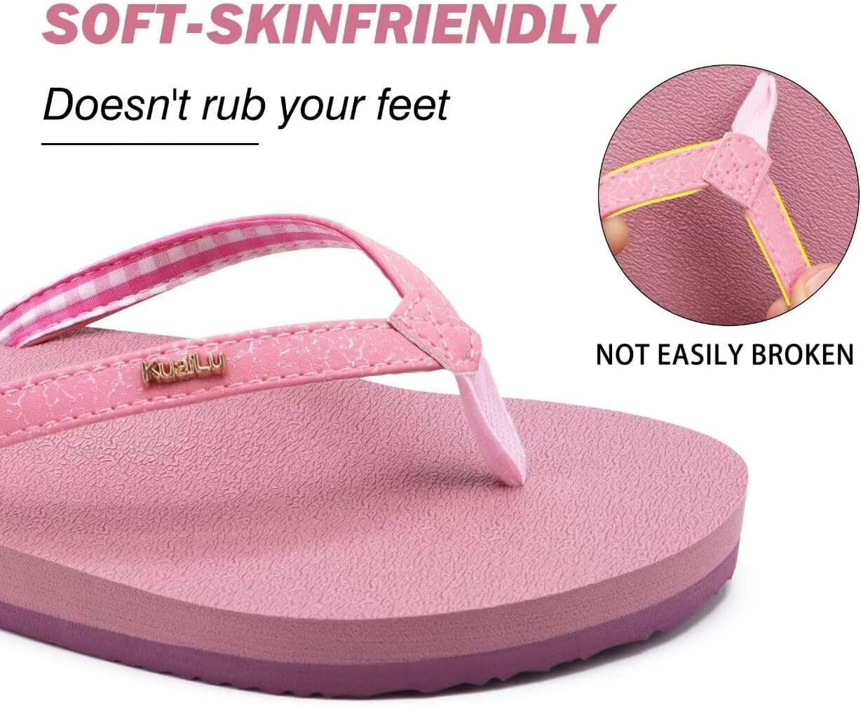 image:imageKuaiLu Flip Flops for Women with Arch Support Summer Beach Thong SandalsDark Pink