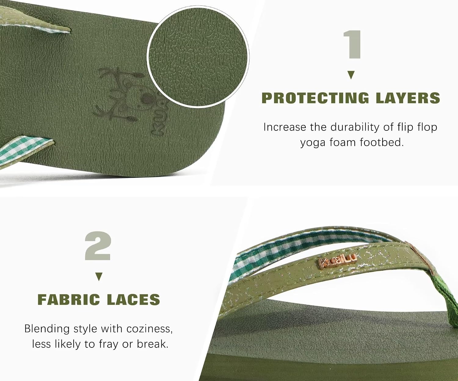 image:imageKuaiLu Flip Flops for Women with Arch Support Summer Beach Thong SandalsGreen