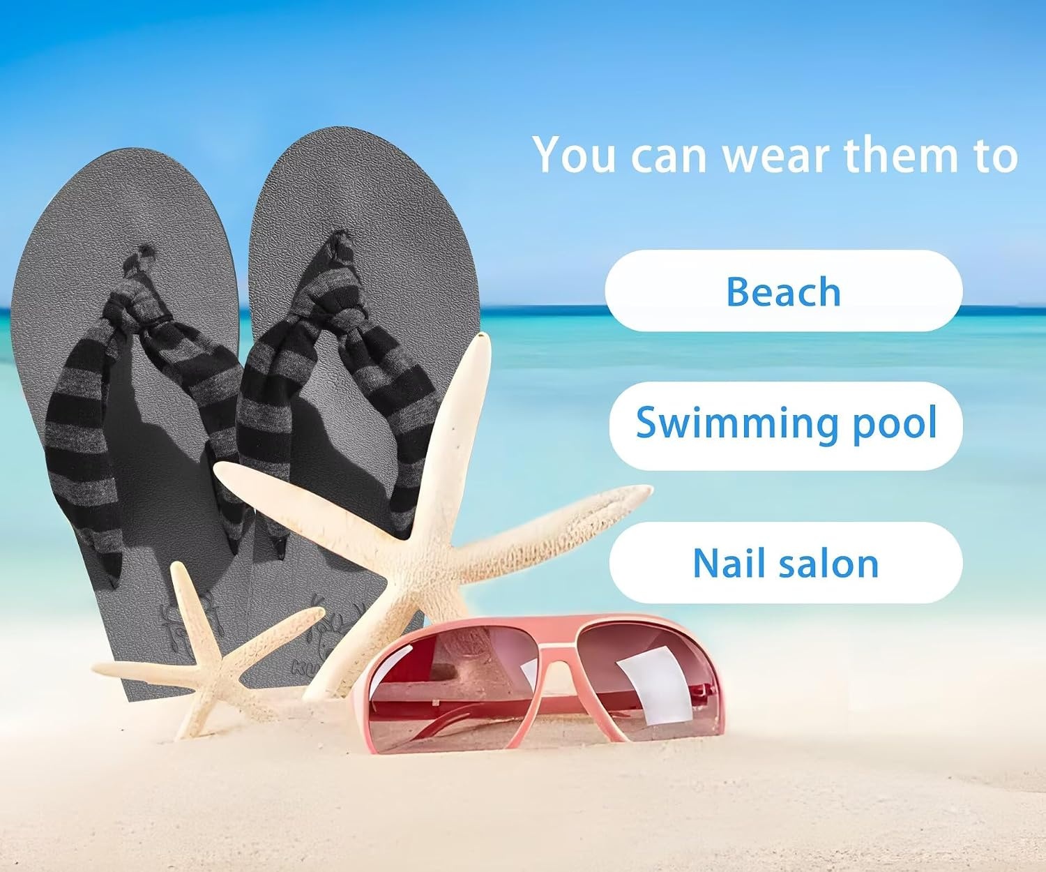 image:imageKuaiLu Flip Flops for Women with Arch Support Summer Beach Thong SandalsGrey Black