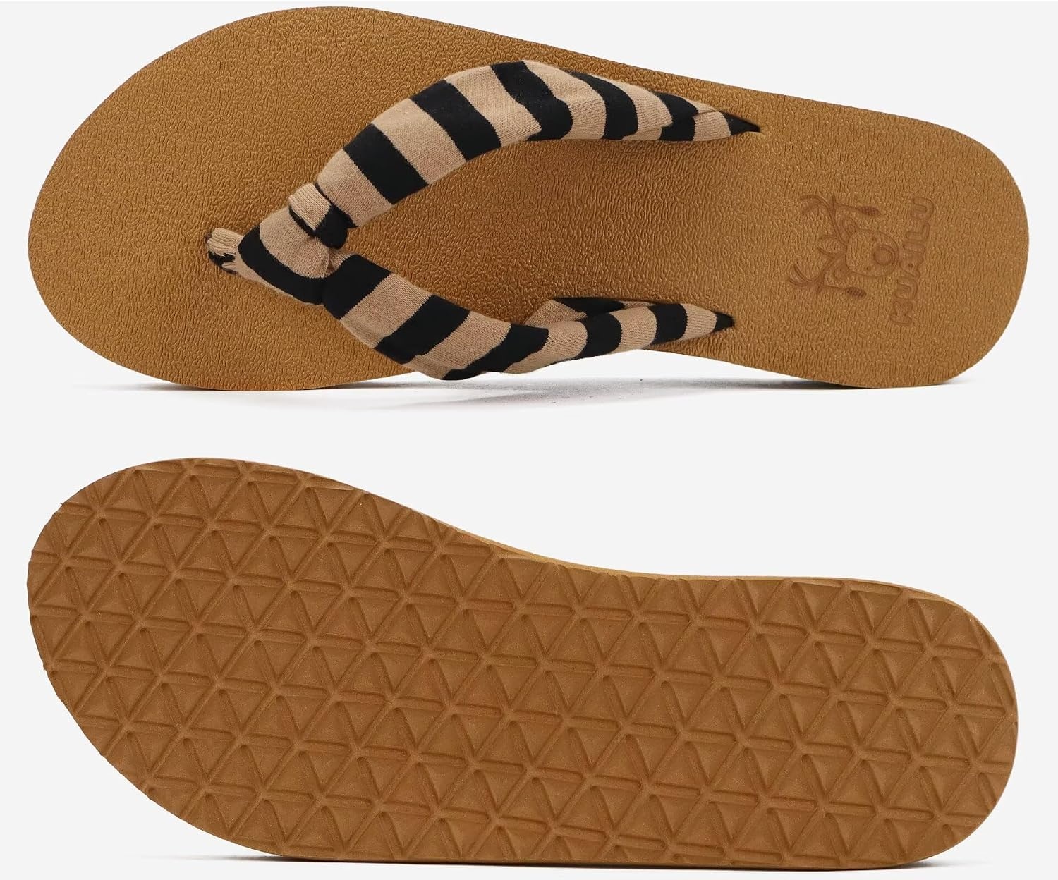 image:imageKuaiLu Flip Flops for Women with Arch Support Summer Beach Thong SandalsKhaki Black