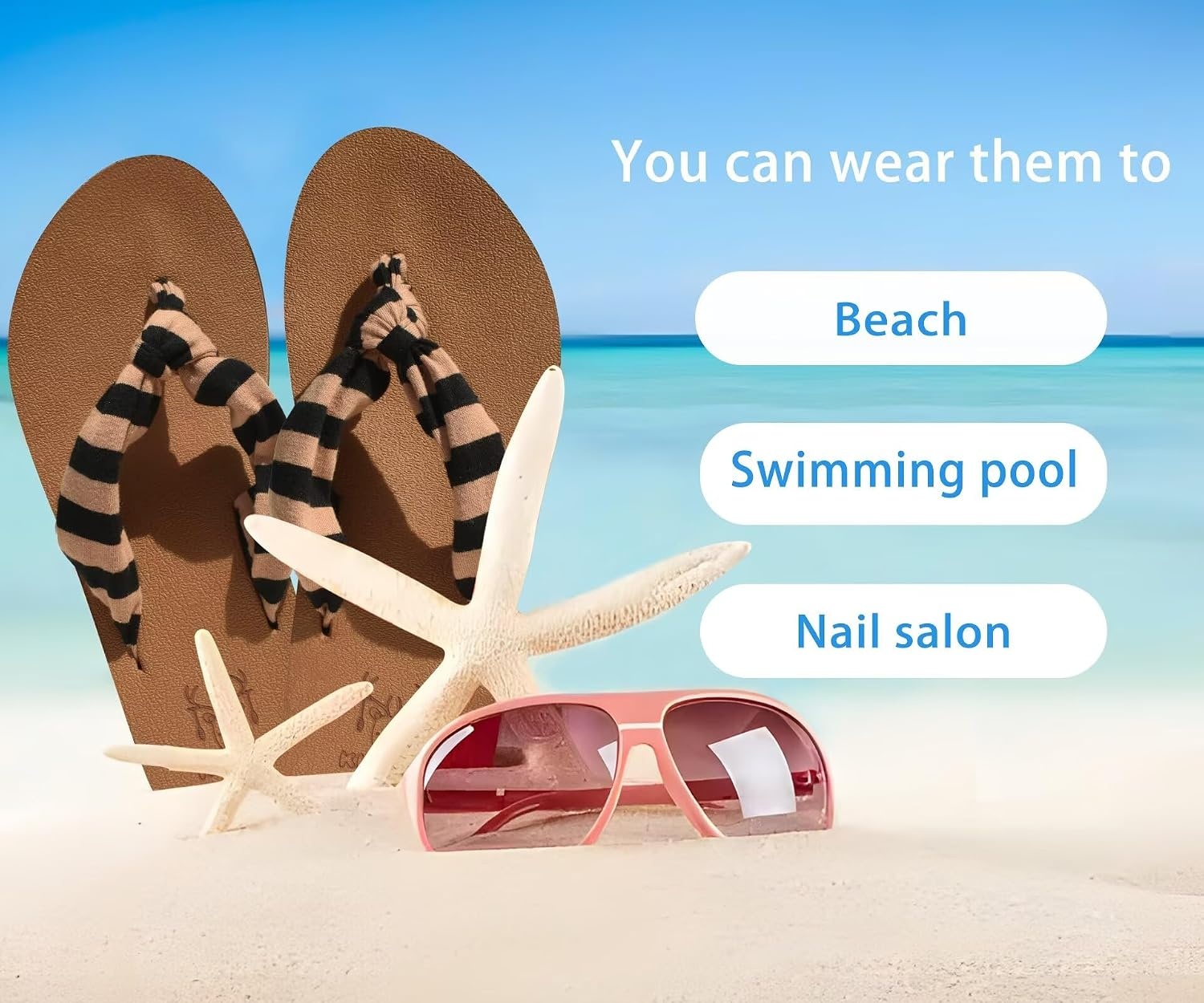 image:imageKuaiLu Flip Flops for Women with Arch Support Summer Beach Thong SandalsKhaki Black
