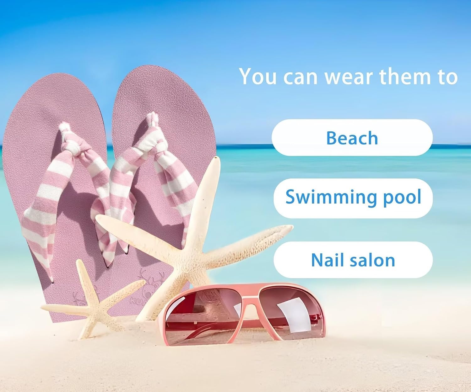 image:imageKuaiLu Flip Flops for Women with Arch Support Summer Beach Thong SandalsPink White