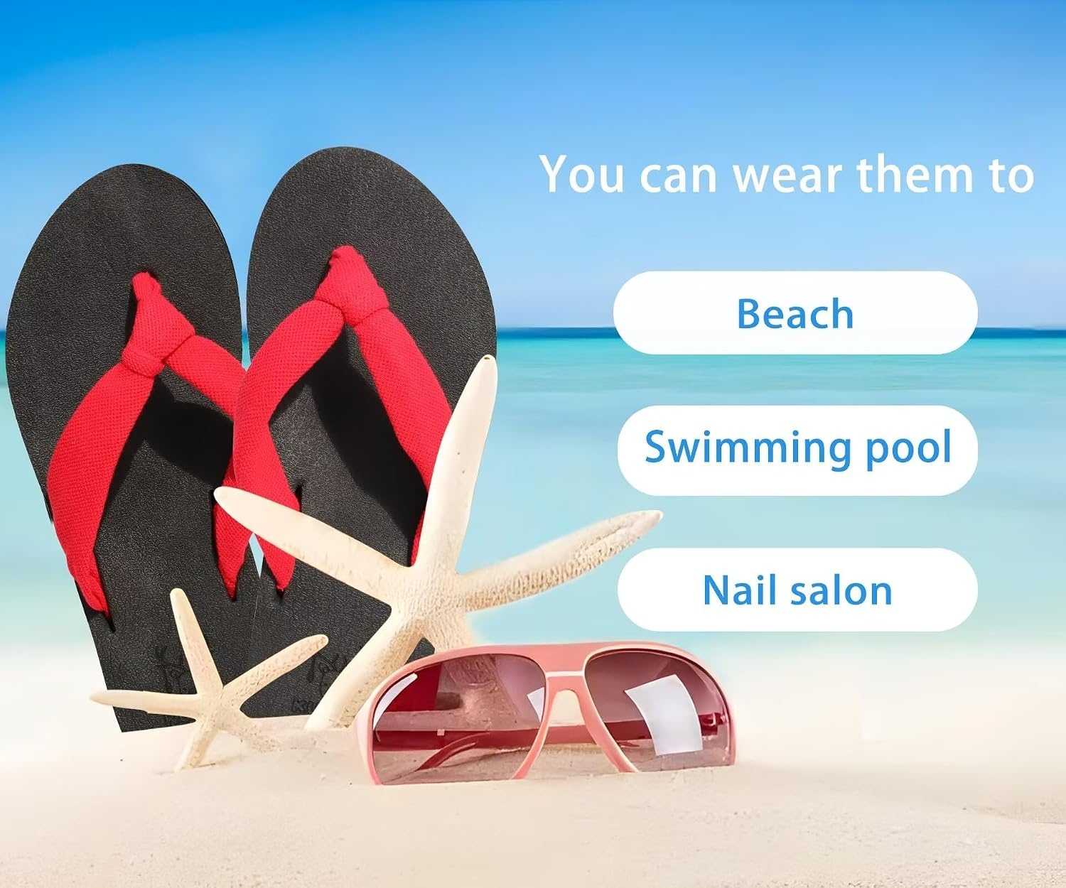image:imageKuaiLu Flip Flops for Women with Arch Support Summer Beach Thong SandalsRed Black