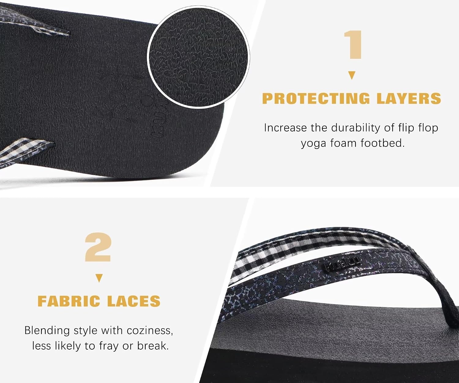 image:imageKuaiLu Flip Flops for Women with Arch Support Summer Beach Thong SandalsSequined Black