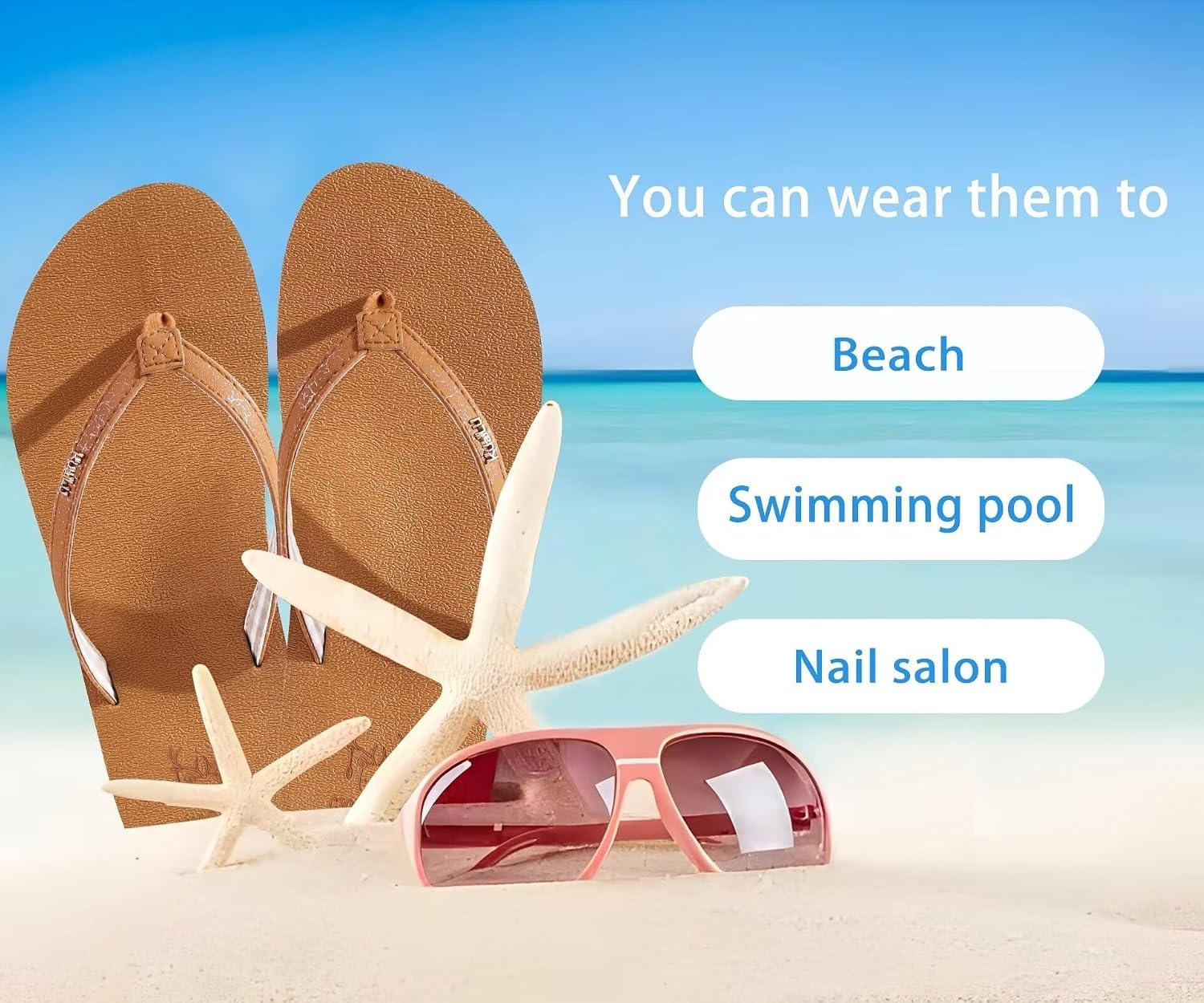 image:imageKuaiLu Flip Flops for Women with Arch Support Summer Beach Thong SandalsTan