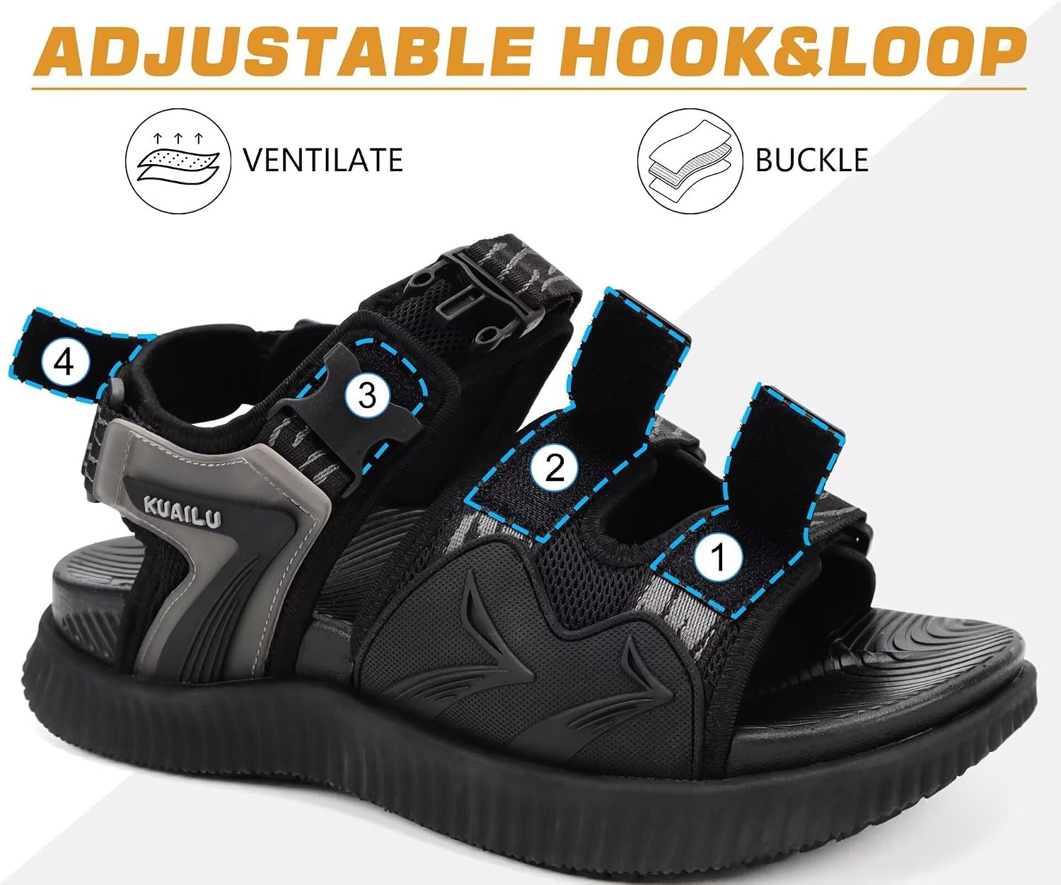 image:imageKuaiLu Mens Arch Support Hiking Sandals Orthopedic Athletic Walking SandlesBlack