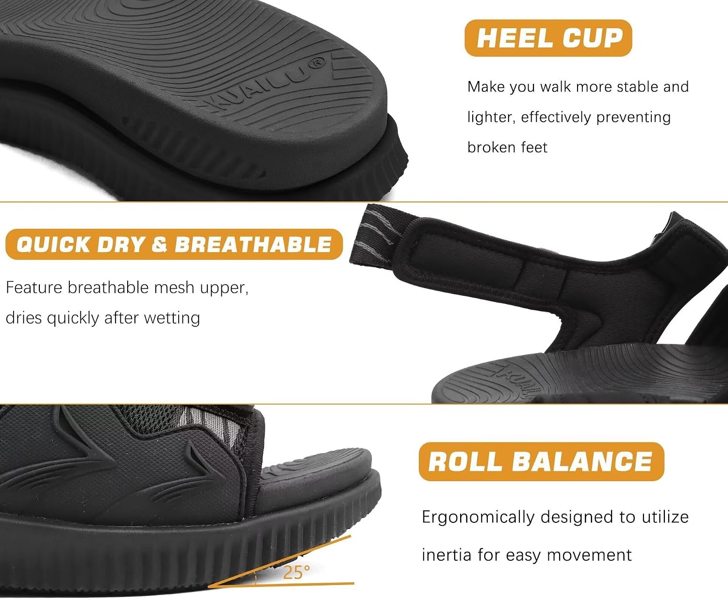 image:imageKuaiLu Mens Arch Support Hiking Sandals Orthopedic Athletic Walking SandlesBlack