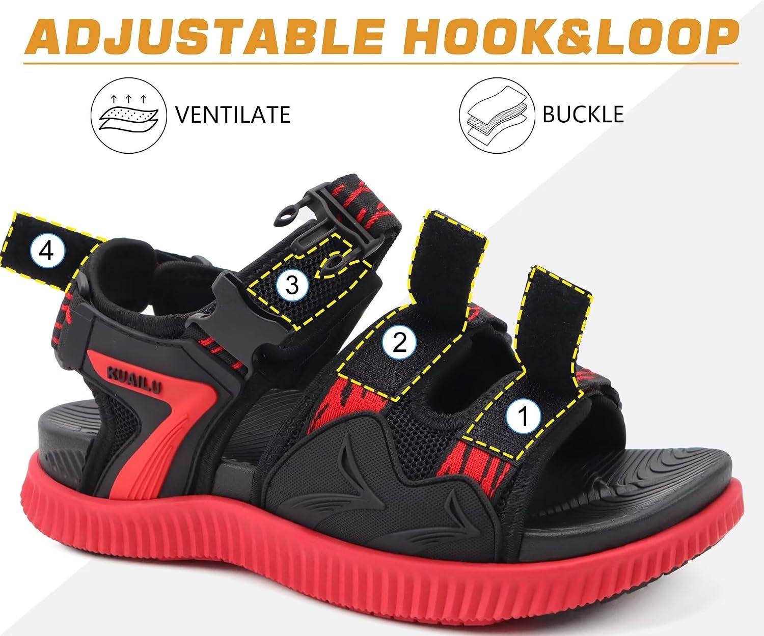 image:imageKuaiLu Mens Arch Support Hiking Sandals Orthopedic Athletic Walking SandlesBlackRed