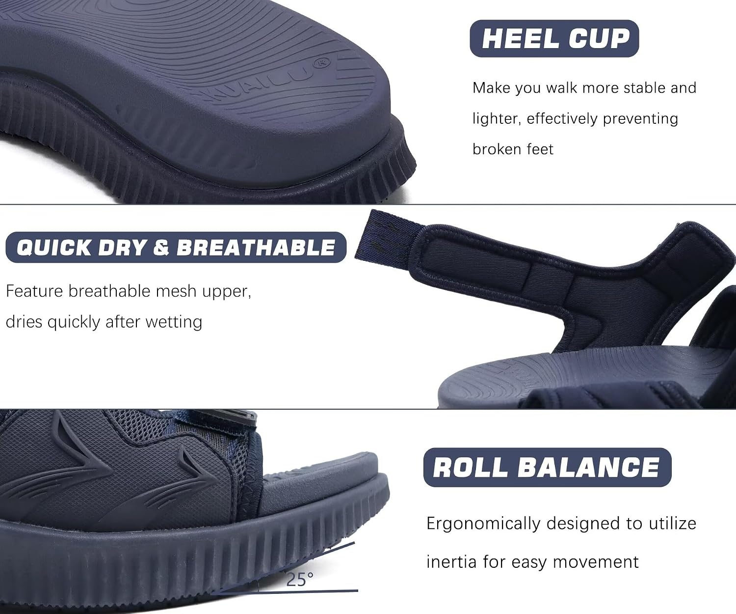 image:imageKuaiLu Mens Arch Support Hiking Sandals Orthopedic Athletic Walking SandlesBlue
