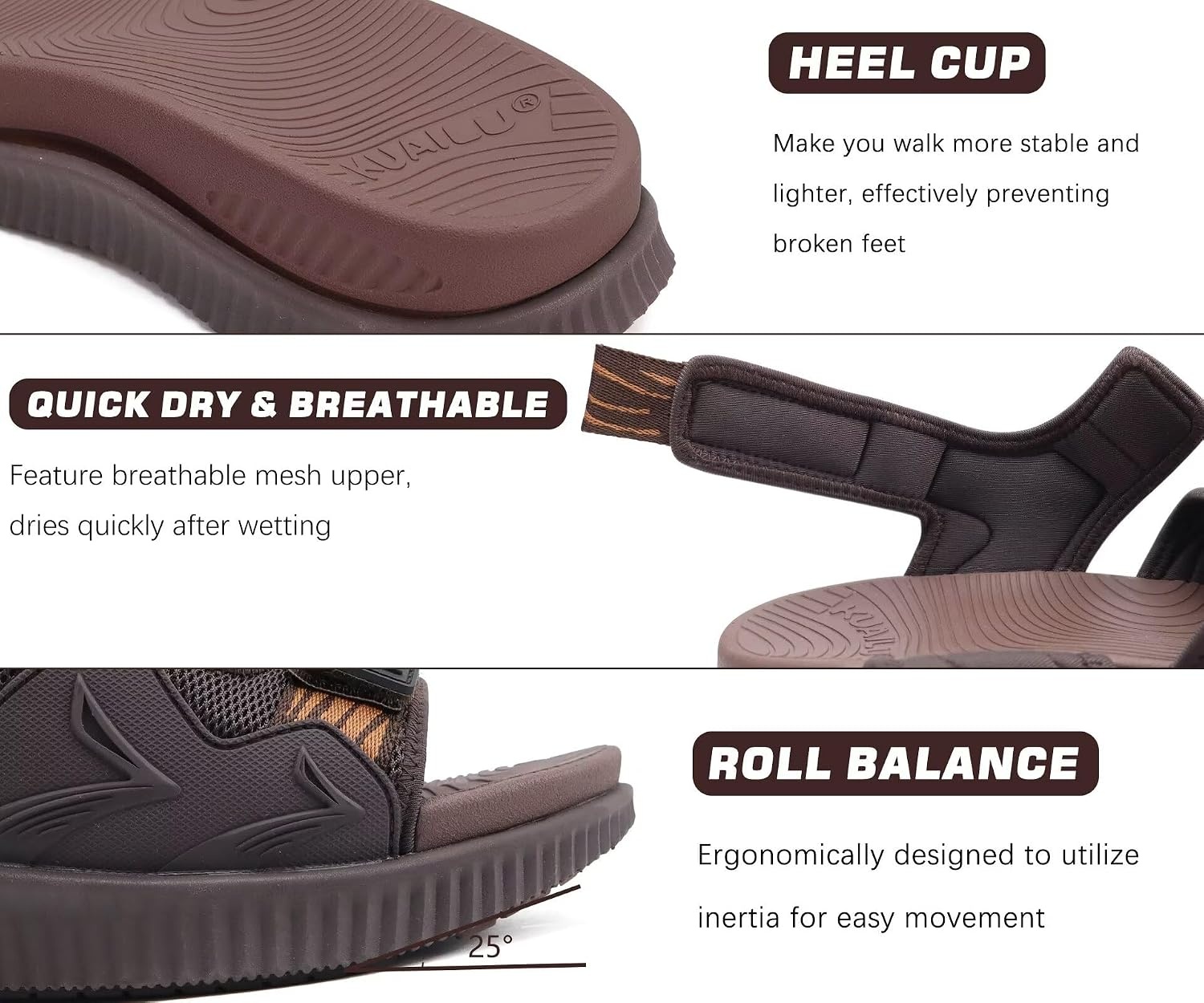 image:imageKuaiLu Mens Arch Support Hiking Sandals Orthopedic Athletic Walking SandlesBrown