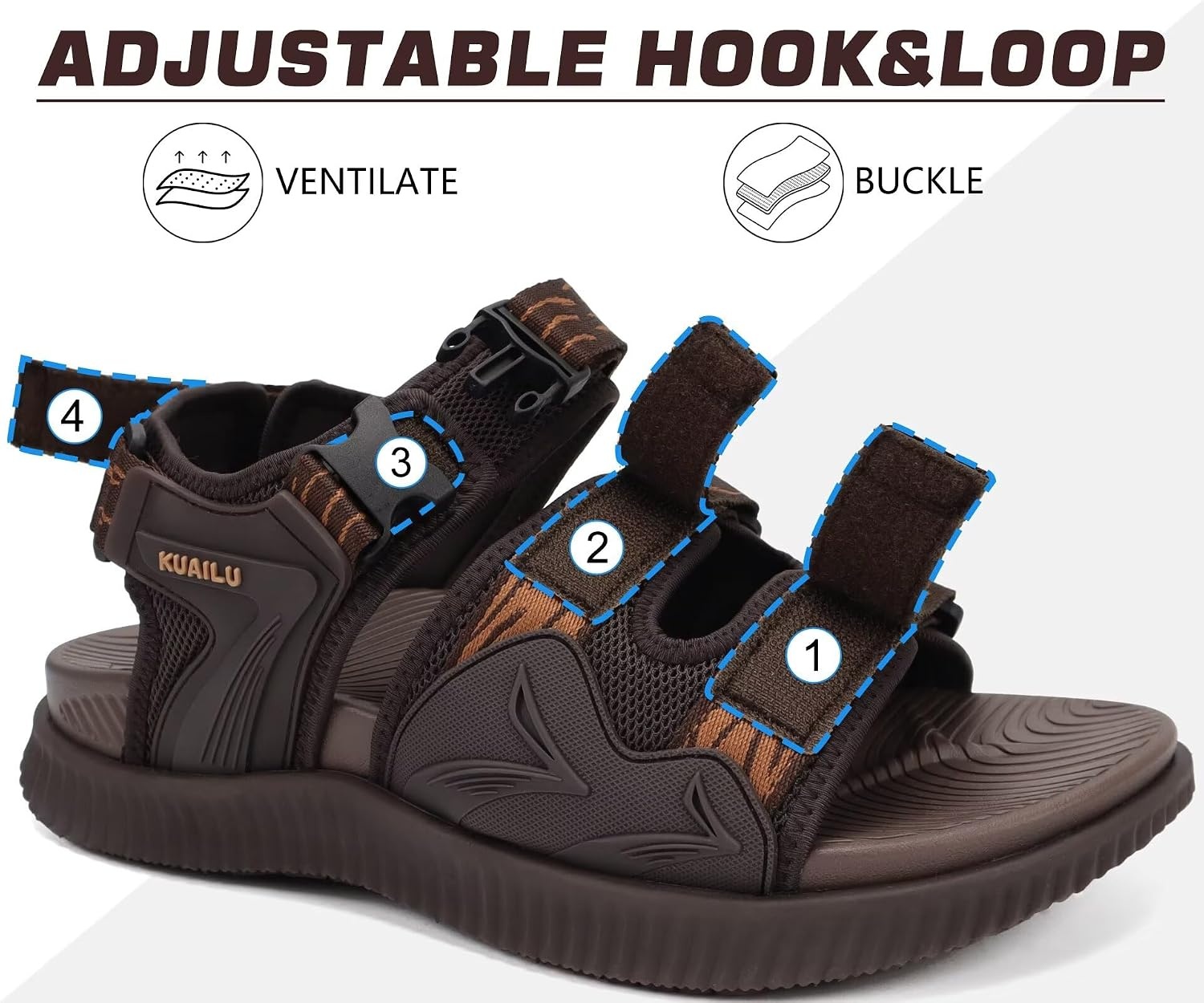 image:imageKuaiLu Mens Arch Support Hiking Sandals Orthopedic Athletic Walking SandlesBrown