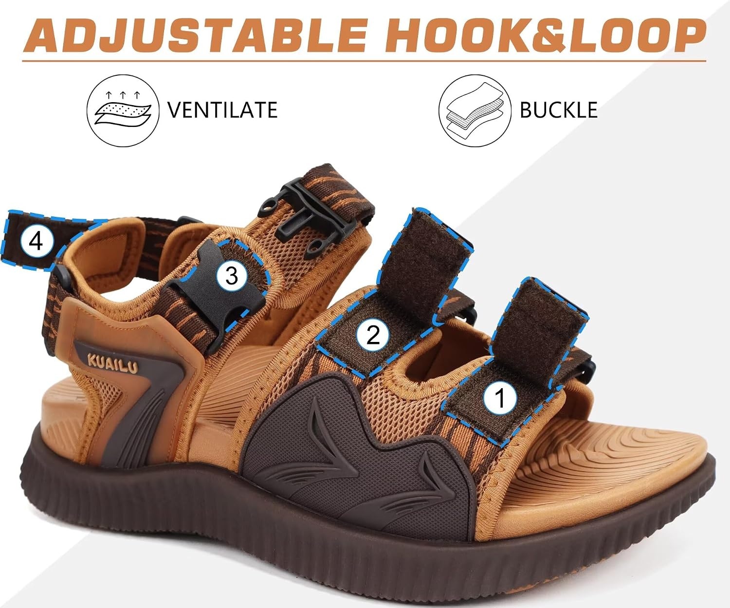 image:imageKuaiLu Mens Arch Support Hiking Sandals Orthopedic Athletic Walking SandlesKhaki