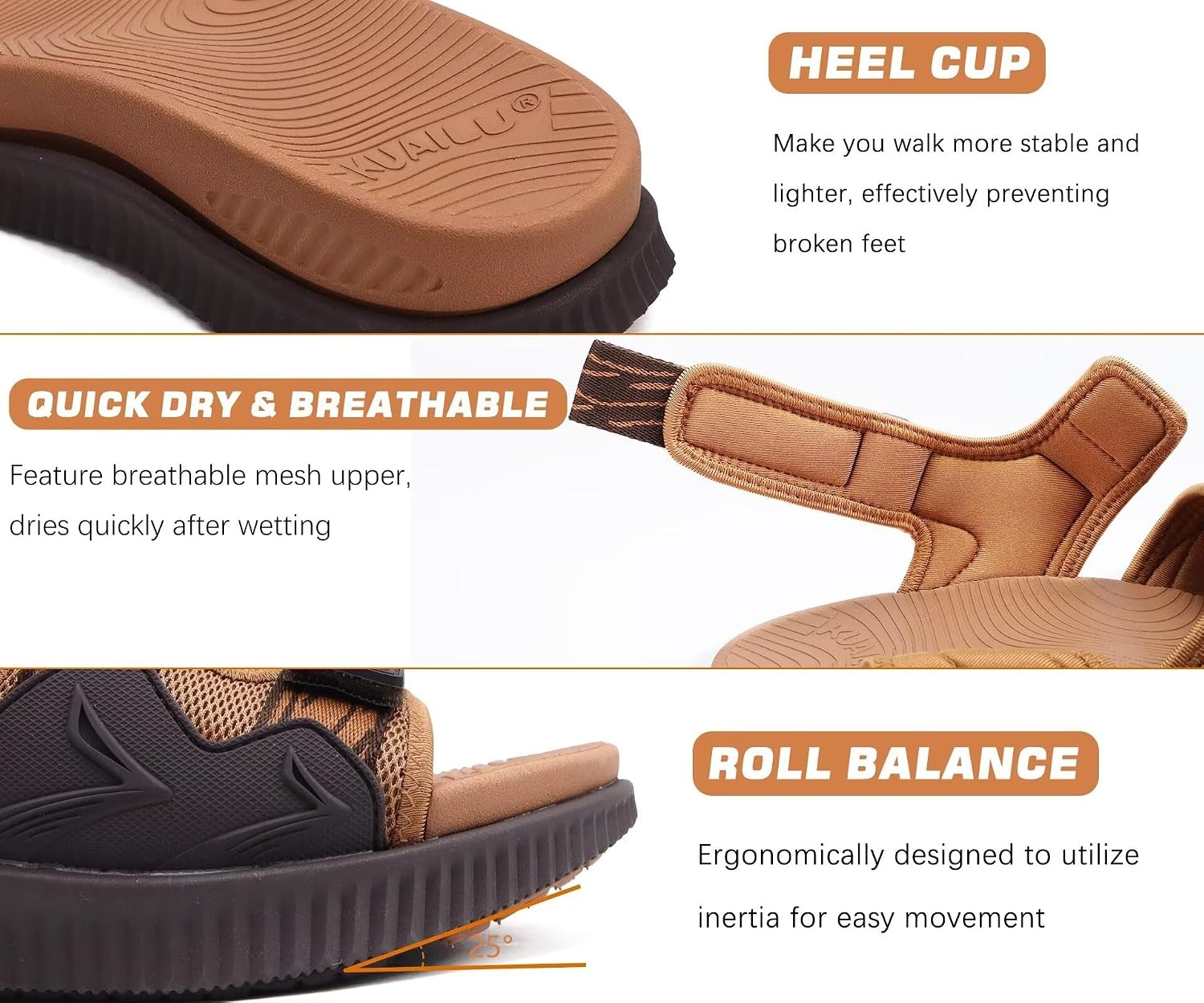 image:imageKuaiLu Mens Arch Support Hiking Sandals Orthopedic Athletic Walking SandlesKhaki