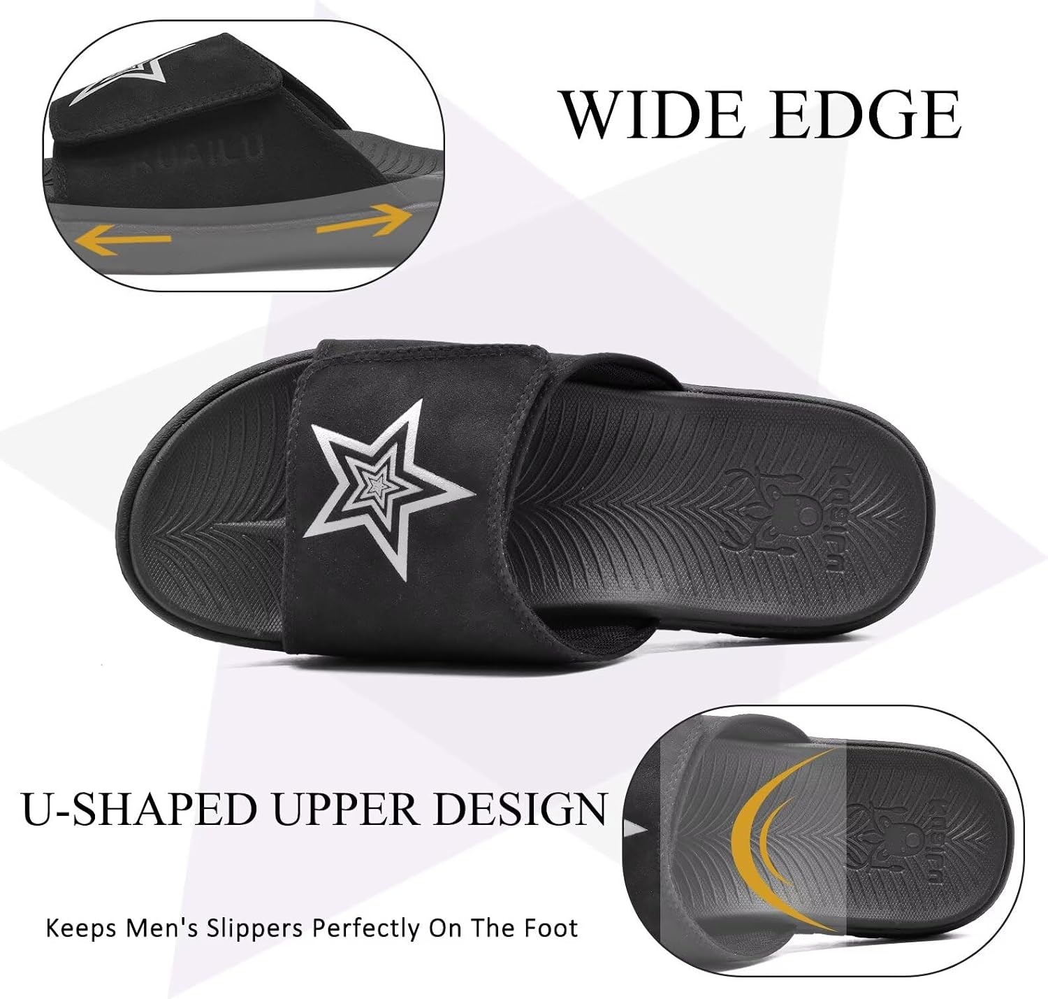 image:imageKuaiLu Mens Athletic Slides Wide Adjustable Arch Support Sport SandalsAll Black