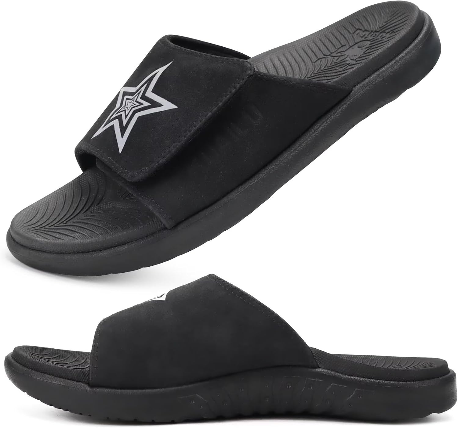 image:imageKuaiLu Mens Athletic Slides Wide Adjustable Arch Support Sport SandalsAll Black