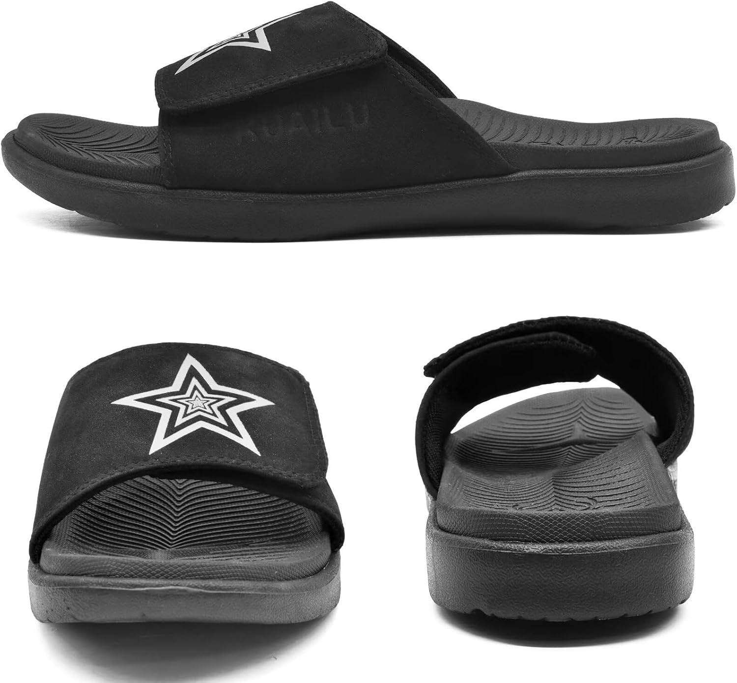 image:imageKuaiLu Mens Athletic Slides Wide Adjustable Arch Support Sport SandalsAll Black