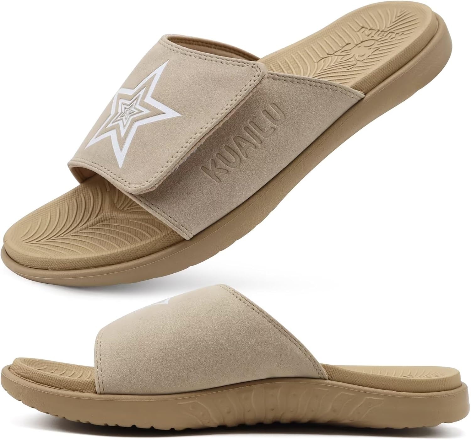 image:imageKuaiLu Mens Athletic Slides Wide Adjustable Arch Support Sport SandalsBeige