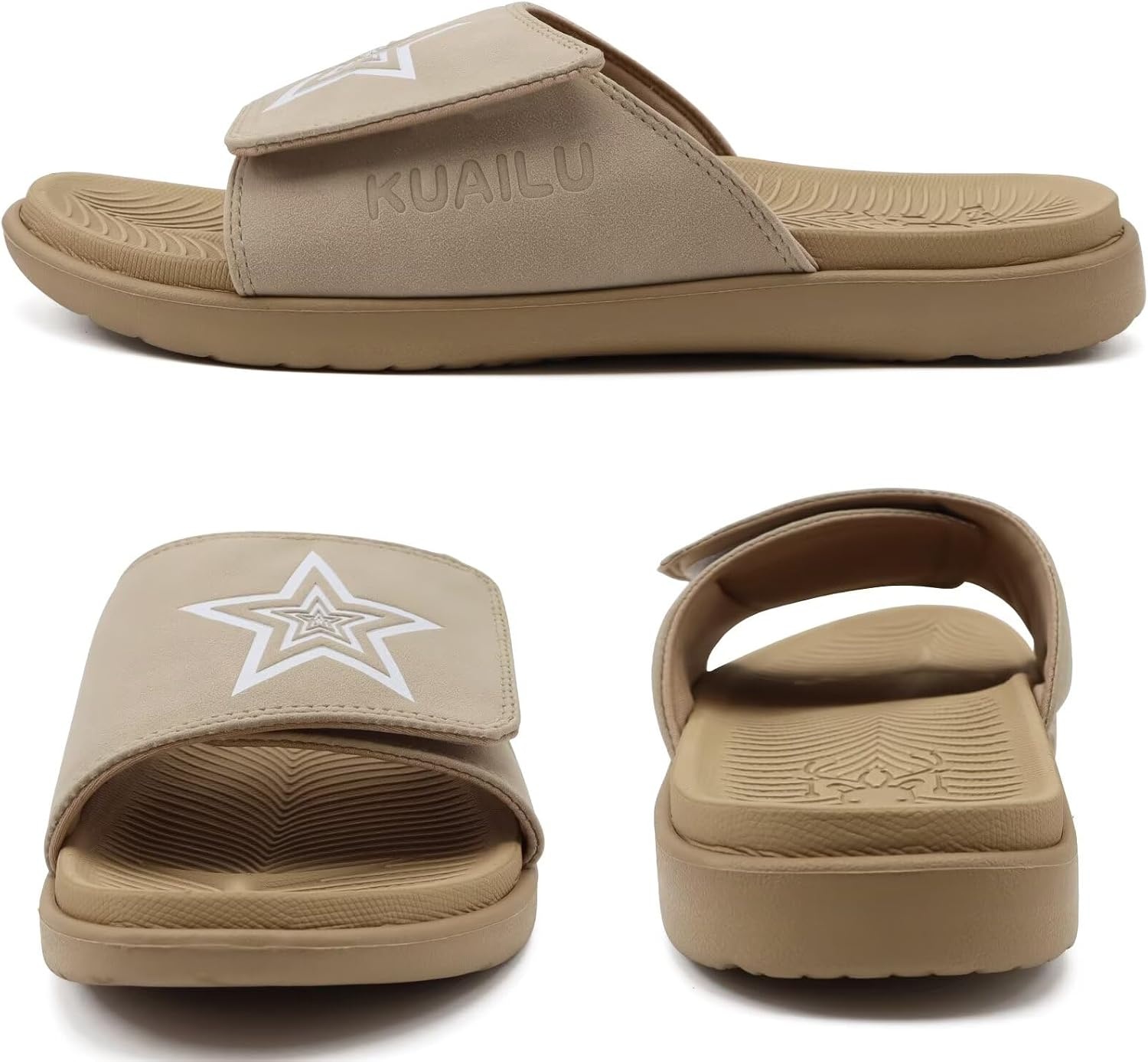 image:imageKuaiLu Mens Athletic Slides Wide Adjustable Arch Support Sport SandalsBeige