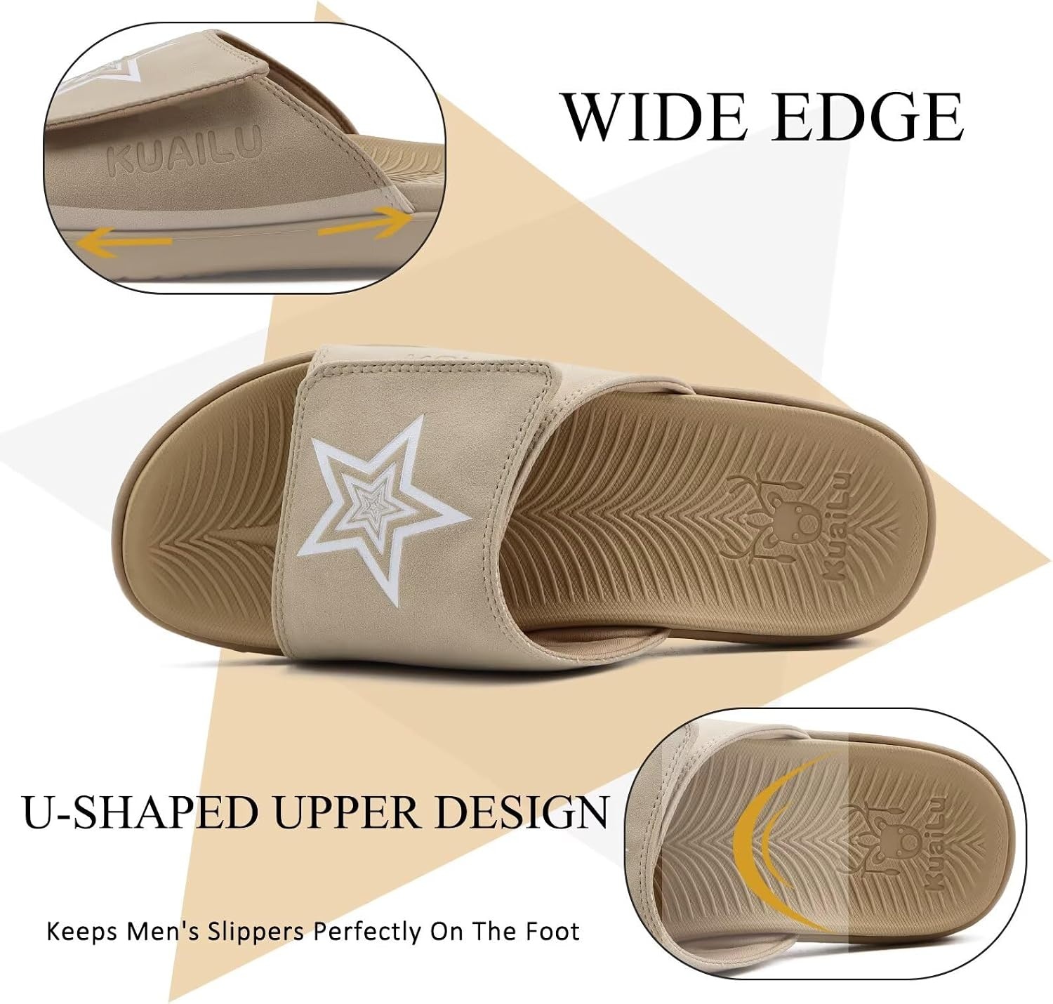 image:imageKuaiLu Mens Athletic Slides Wide Adjustable Arch Support Sport SandalsBeige