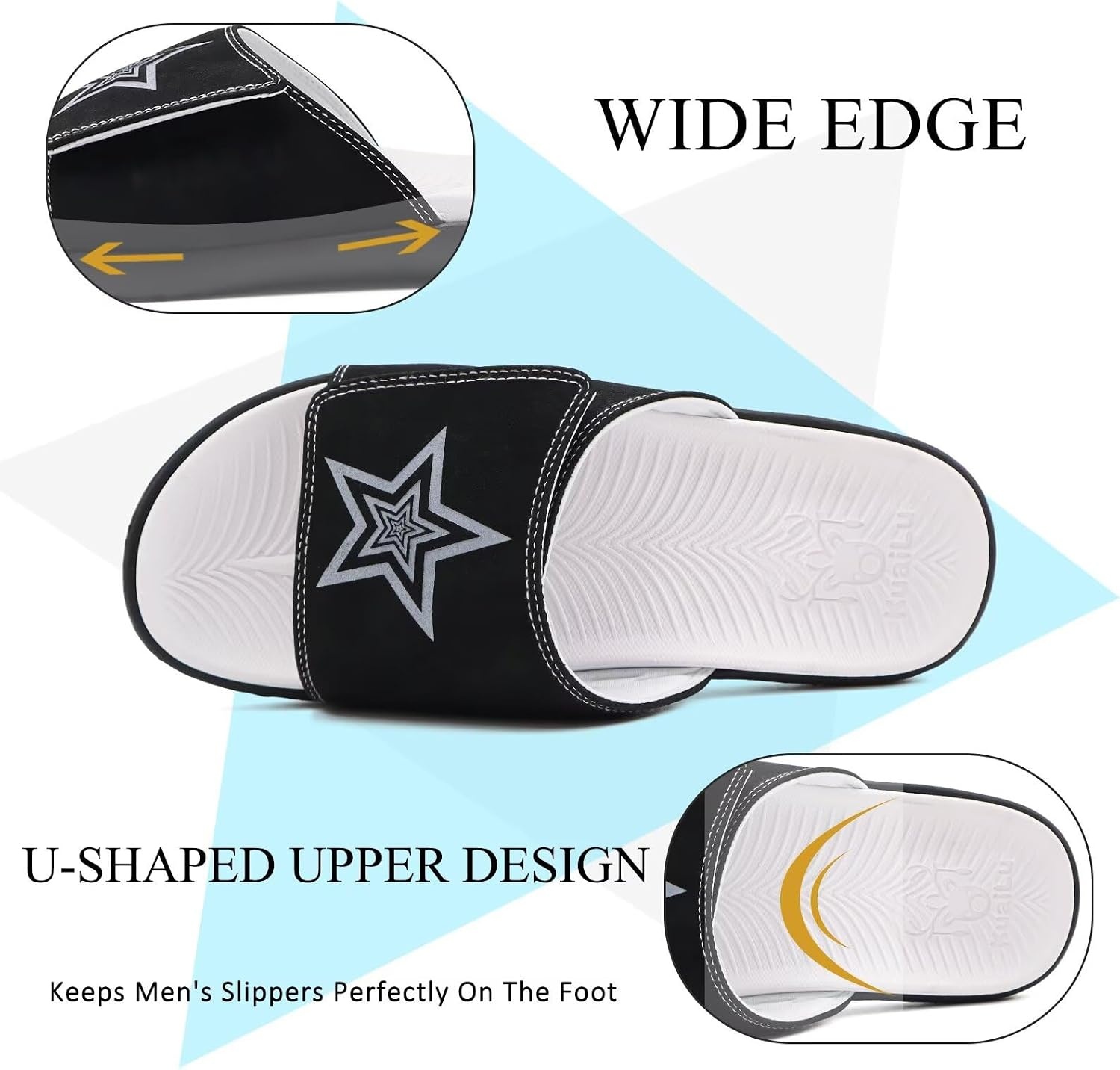 image:imageKuaiLu Mens Athletic Slides Wide Adjustable Arch Support Sport SandalsBlack White