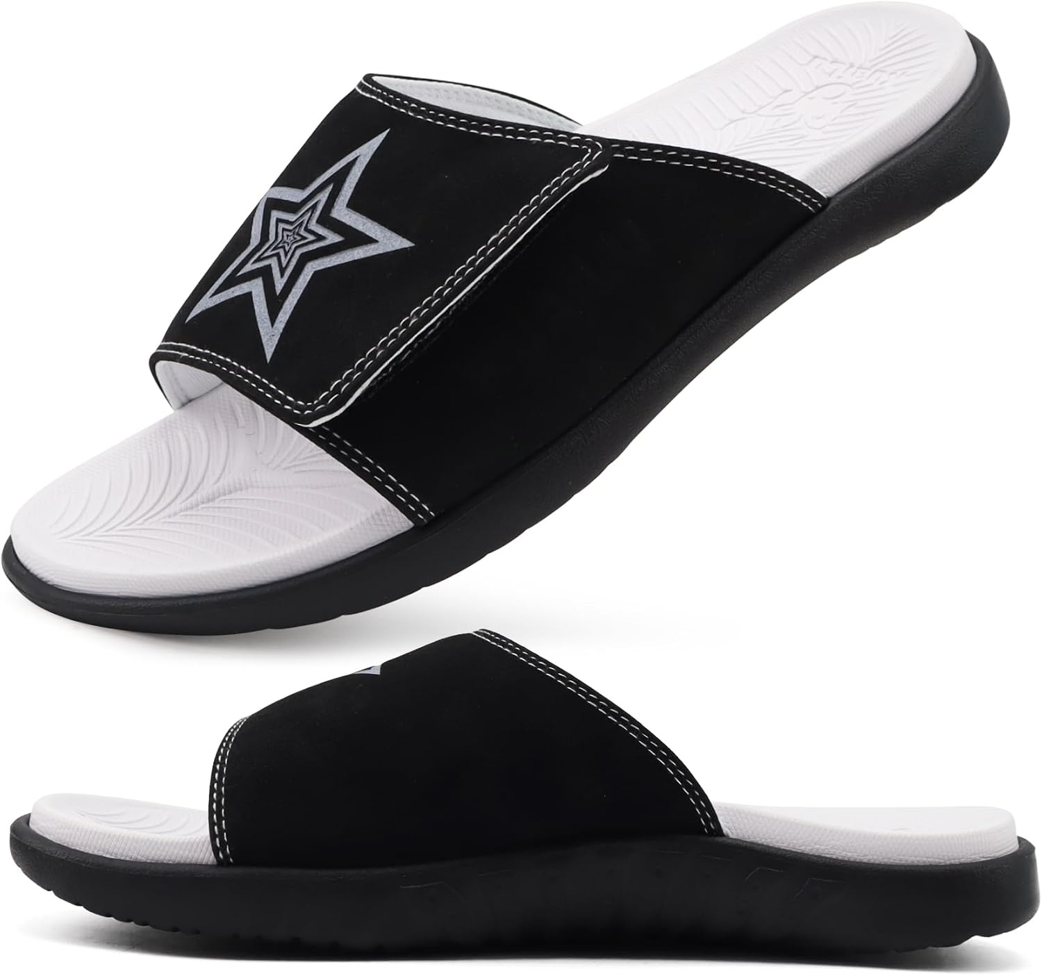 image:imageKuaiLu Mens Athletic Slides Wide Adjustable Arch Support Sport SandalsBlack White