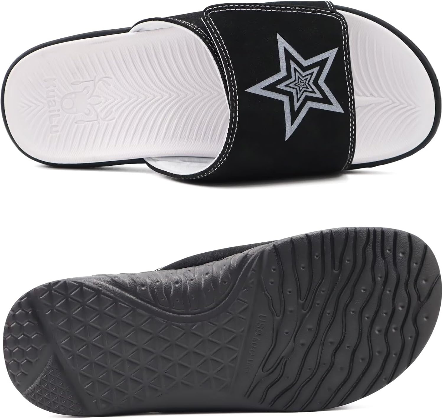 image:imageKuaiLu Mens Athletic Slides Wide Adjustable Arch Support Sport SandalsBlack White