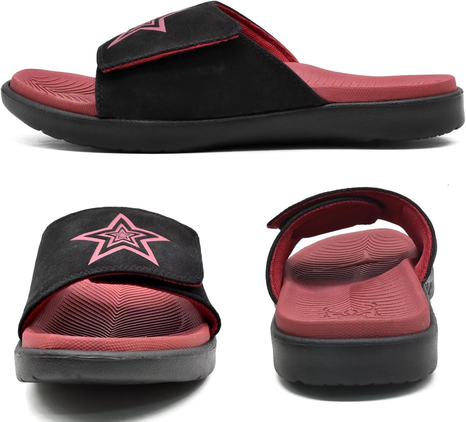 image:imageKuaiLu Mens Athletic Slides Wide Adjustable Arch Support Sport SandalsBlackRed