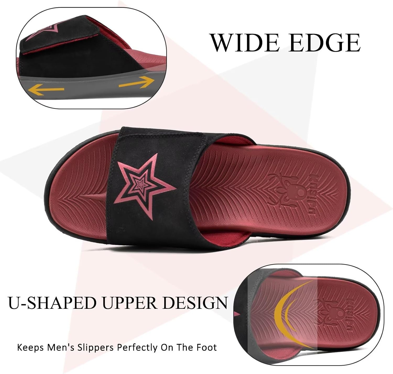 image:imageKuaiLu Mens Athletic Slides Wide Adjustable Arch Support Sport SandalsBlackRed