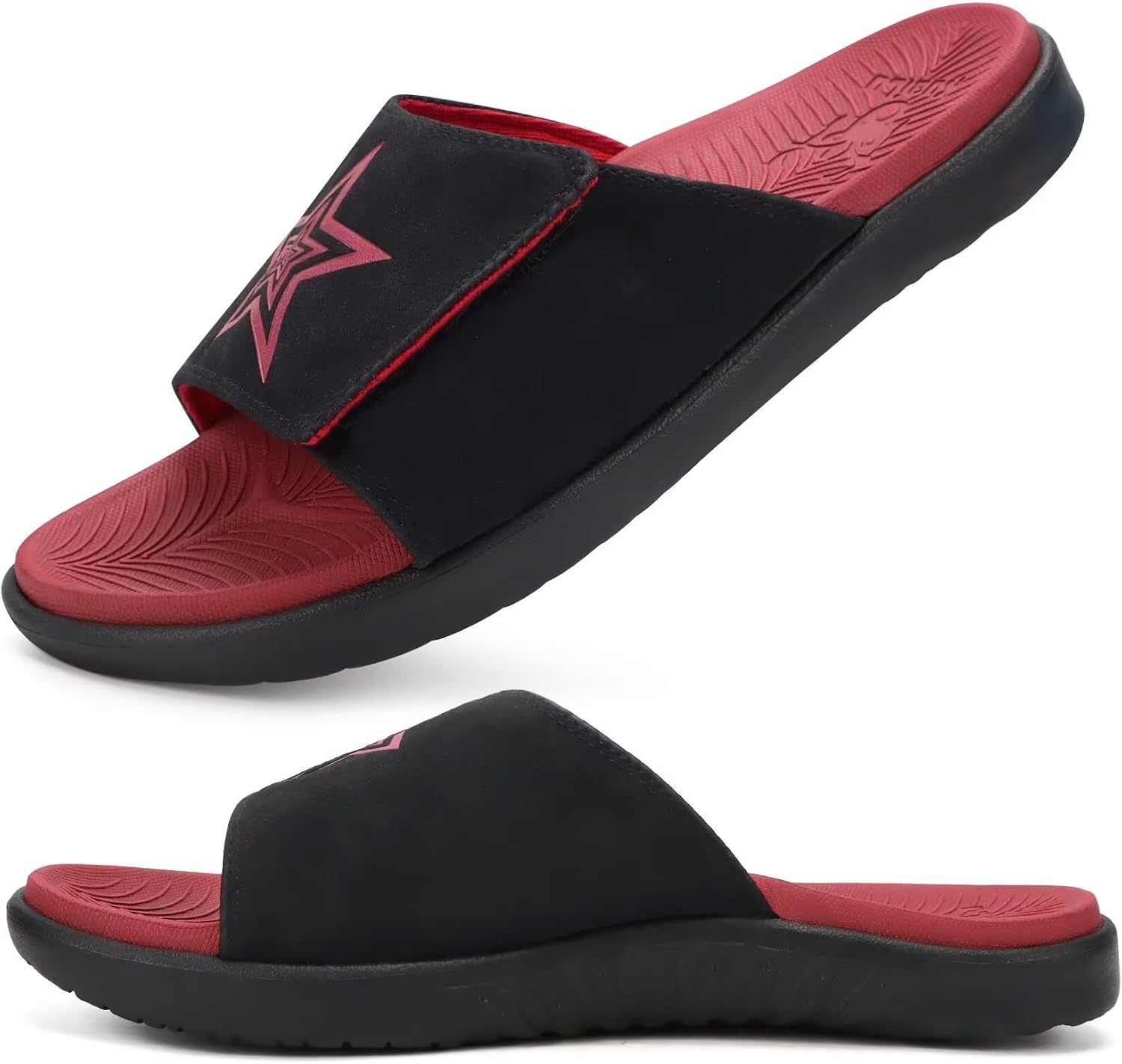 image:imageKuaiLu Mens Athletic Slides Wide Adjustable Arch Support Sport SandalsBlackRed