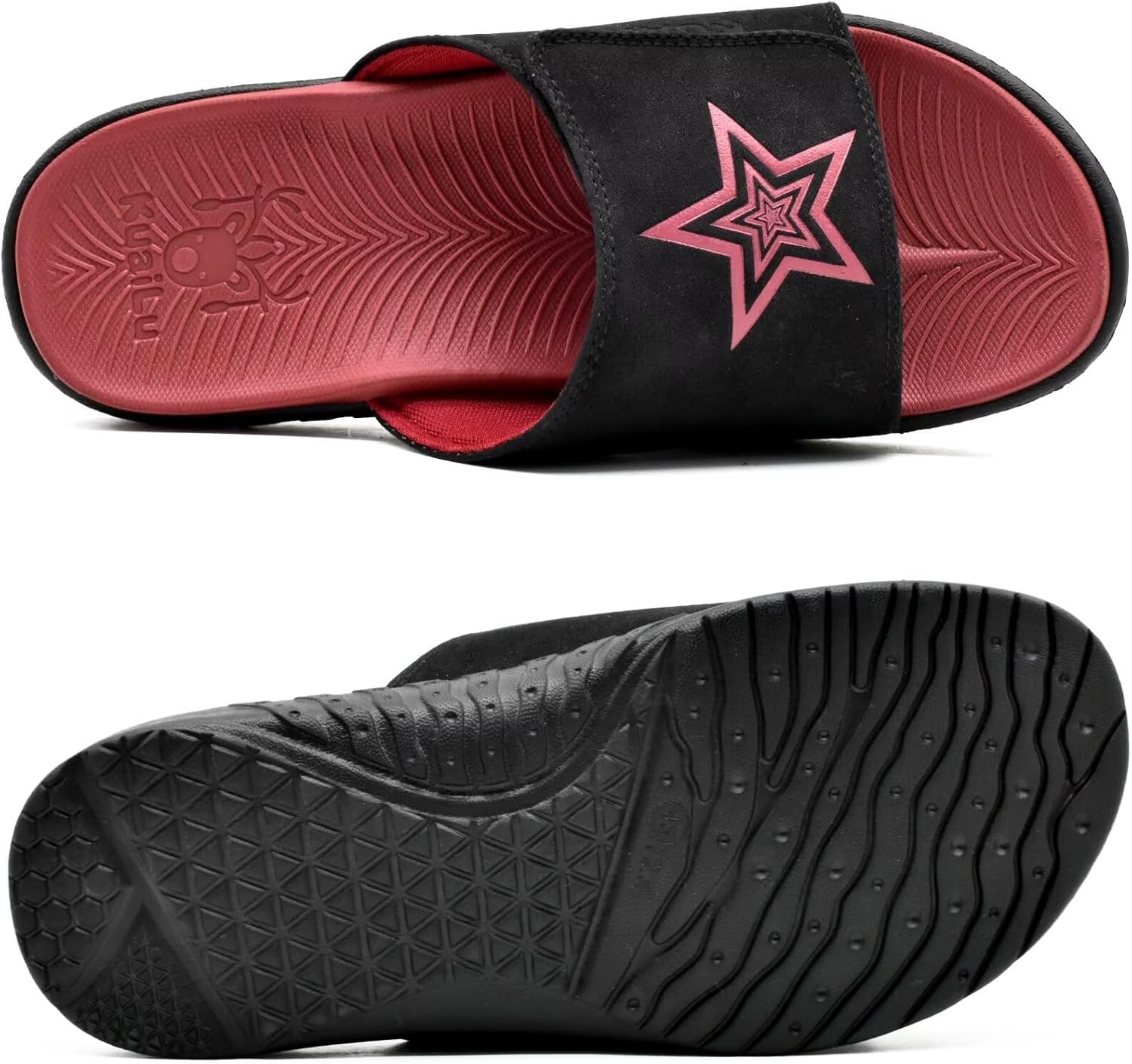 image:imageKuaiLu Mens Athletic Slides Wide Adjustable Arch Support Sport SandalsBlackRed