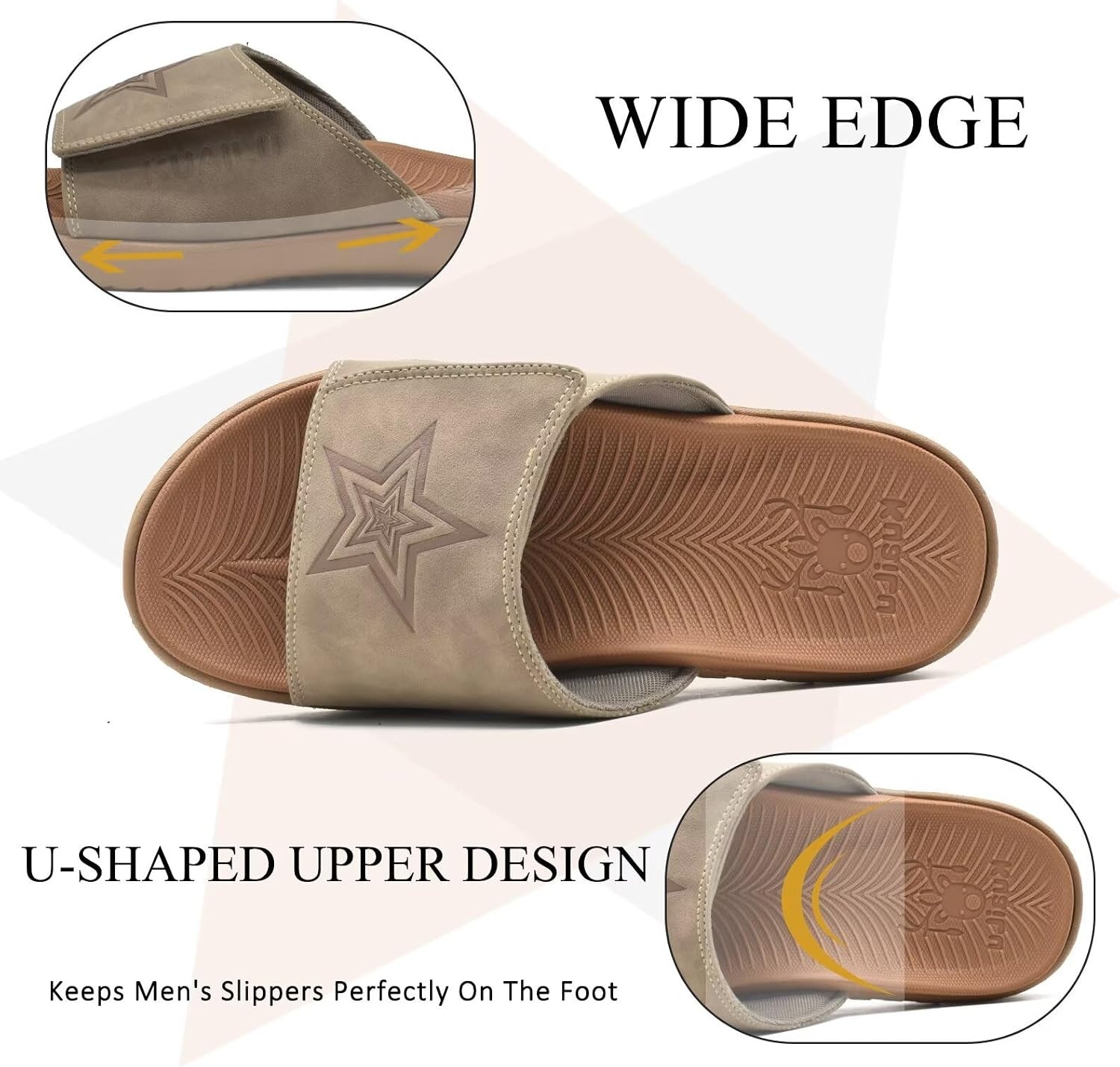 image:imageKuaiLu Mens Athletic Slides Wide Adjustable Arch Support Sport SandalsChestnut