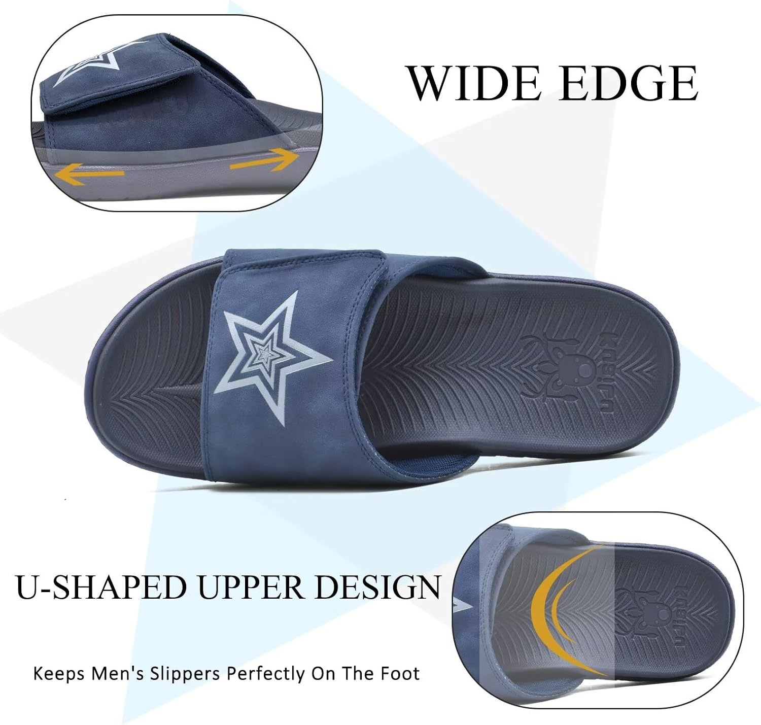 image:imageKuaiLu Mens Athletic Slides Wide Adjustable Arch Support Sport SandalsDark Blue