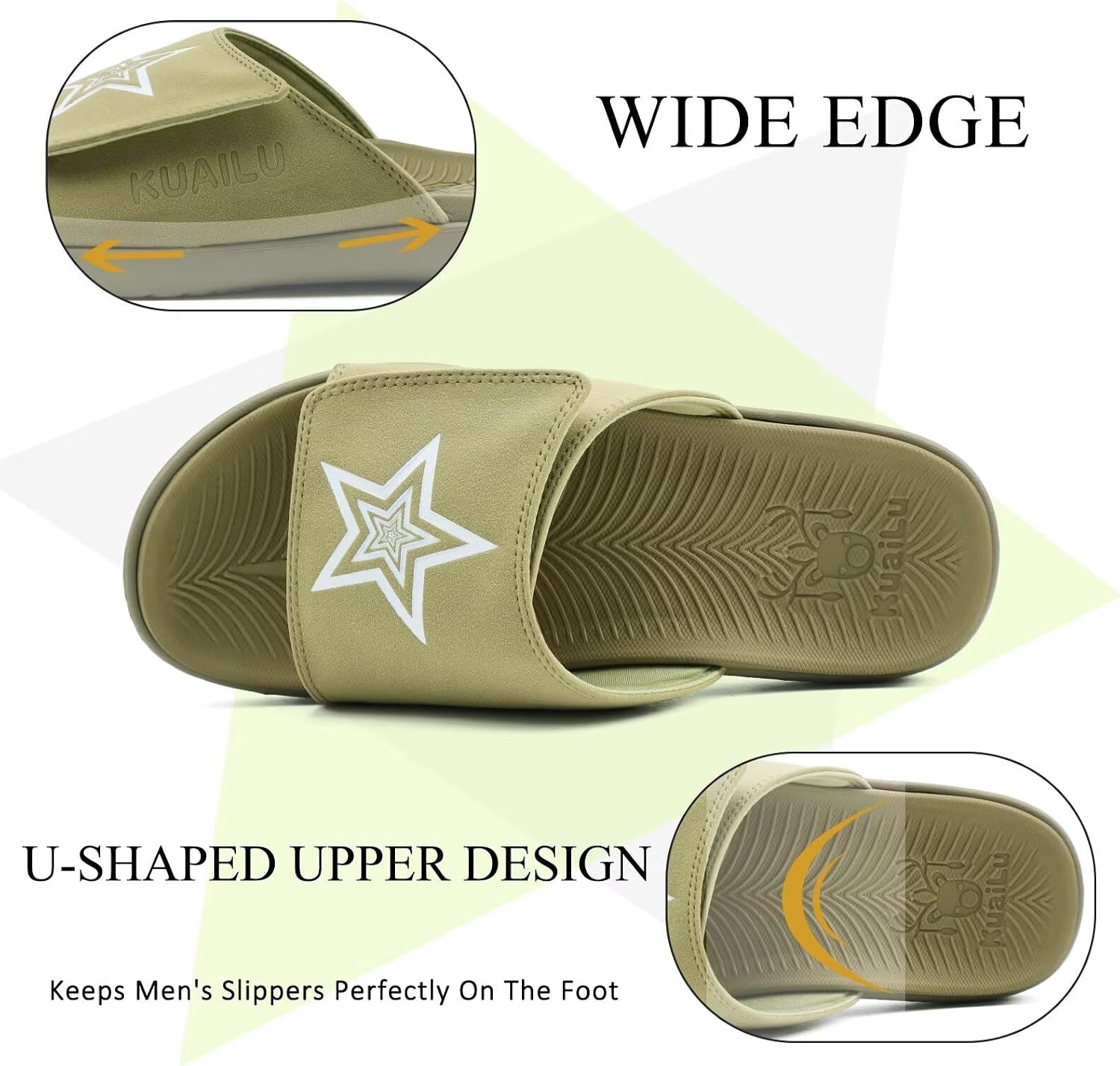 image:imageKuaiLu Mens Athletic Slides Wide Adjustable Arch Support Sport SandalsGreen